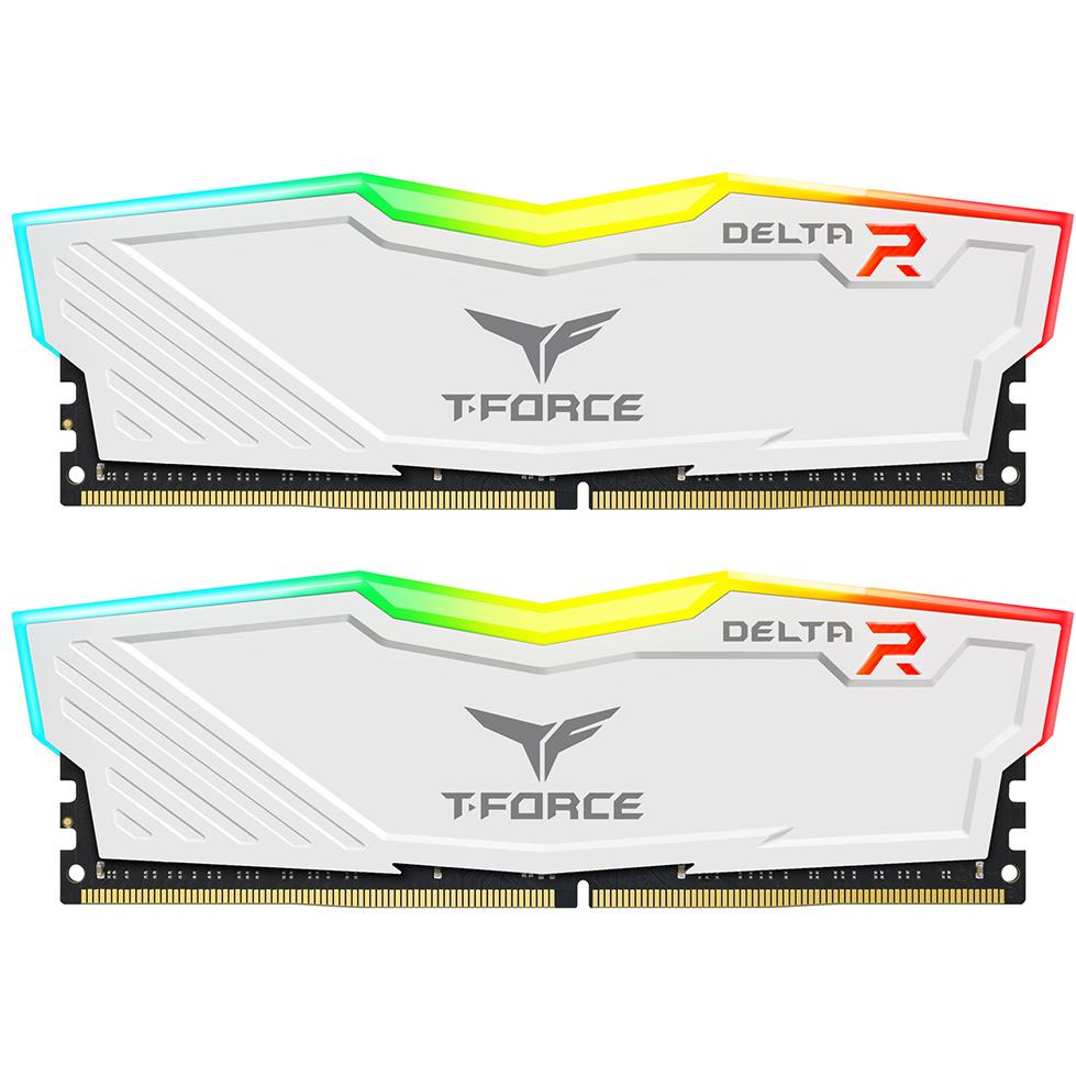 A large main feature product image of Team T-Force Delta RGB 16GB Kit (2x8GB) DDR4-3200 C16 - White