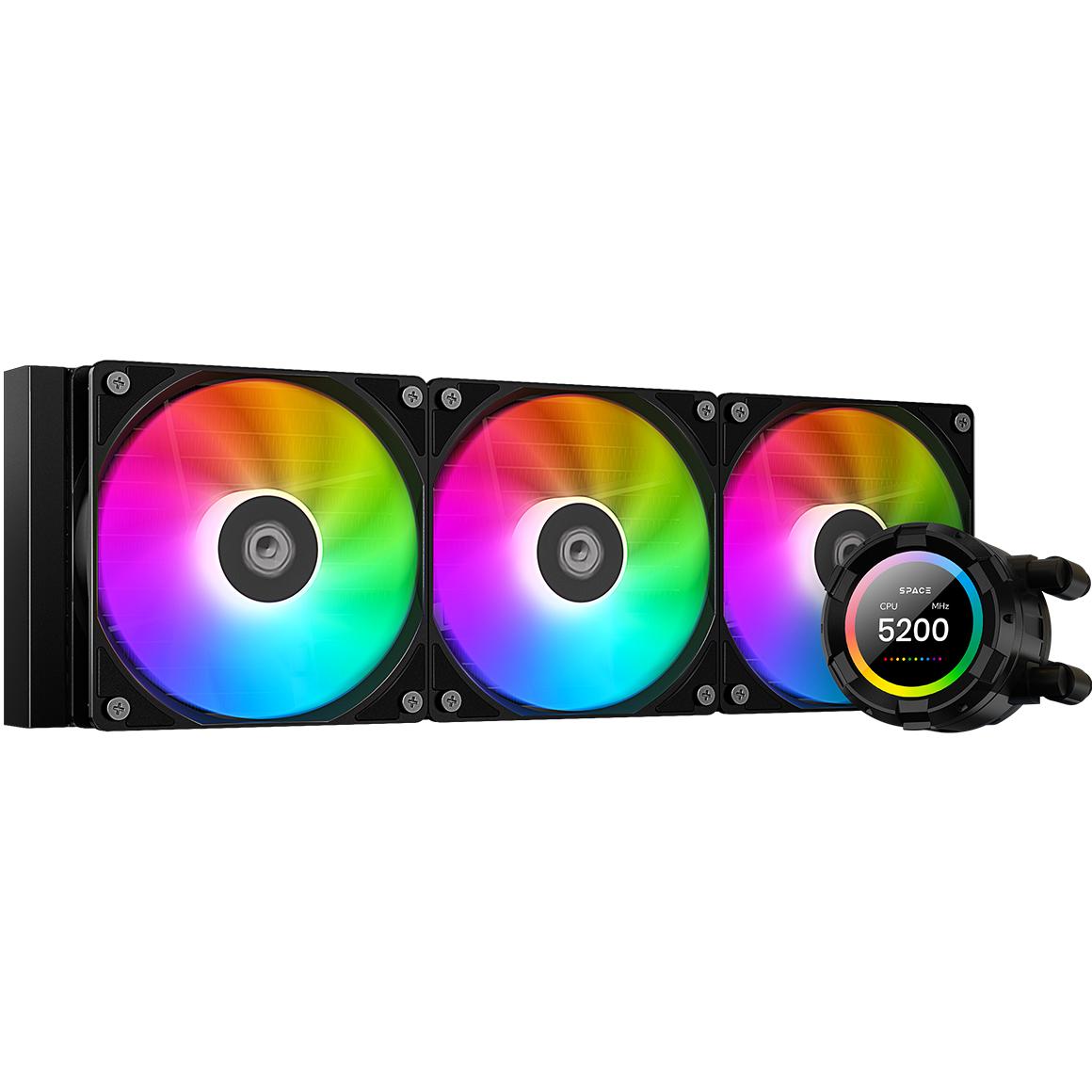 A large main feature product image of ID-COOLING SL360 XE Space LCD 360mm ARGB AIO Liquid CPU Cooler (Black)