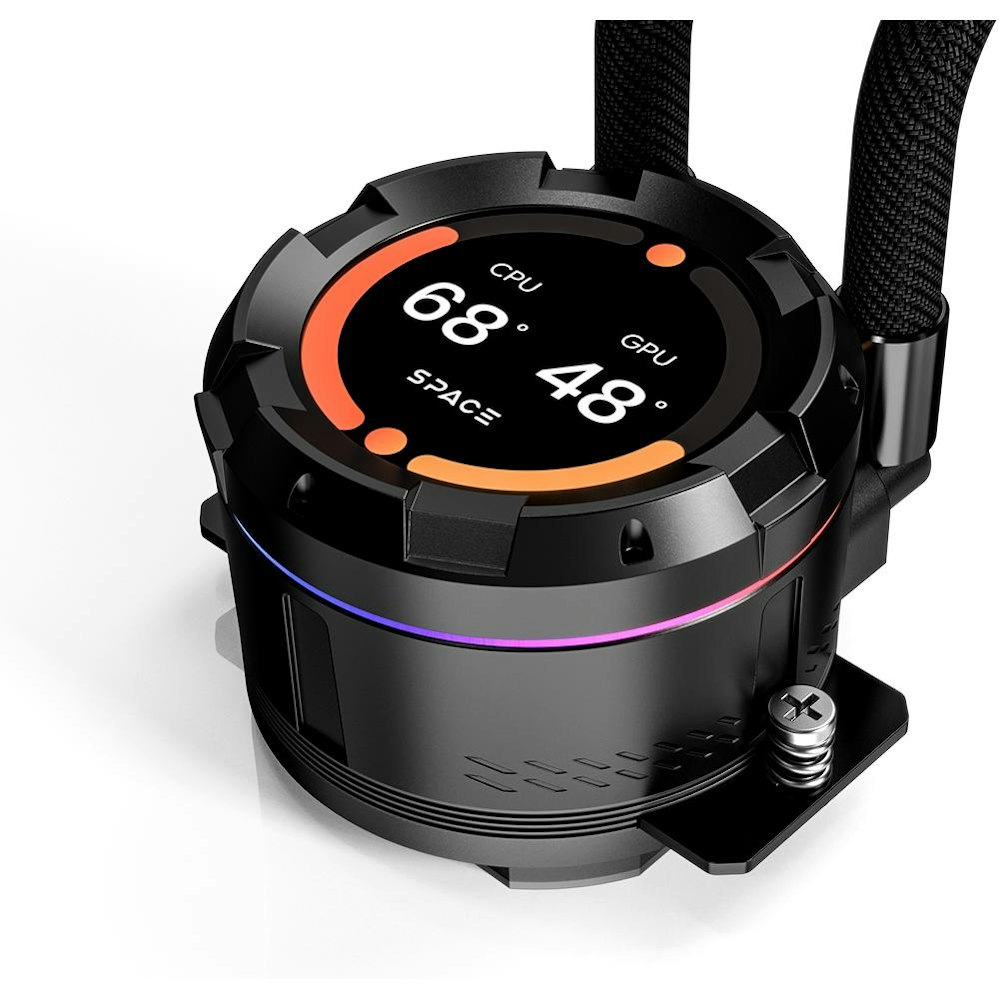 A large main feature product image of ID-COOLING SL360 XE Space LCD 360mm ARGB AIO Liquid CPU Cooler (Black)