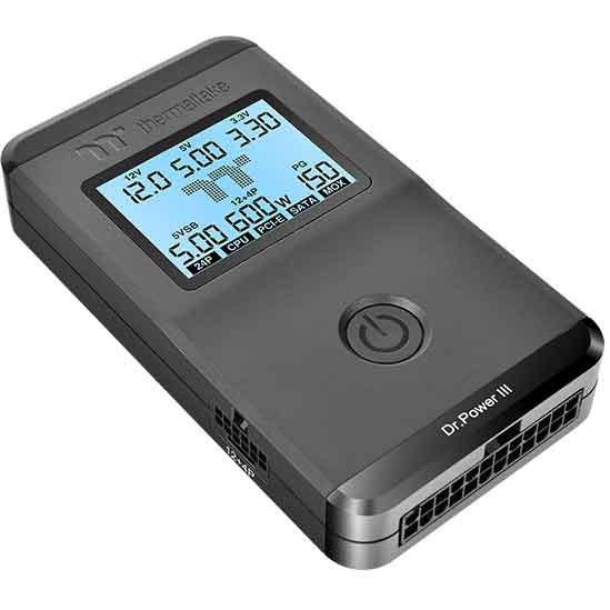 A large main feature product image of Thermaltake Dr. Power III Power Supply Tester