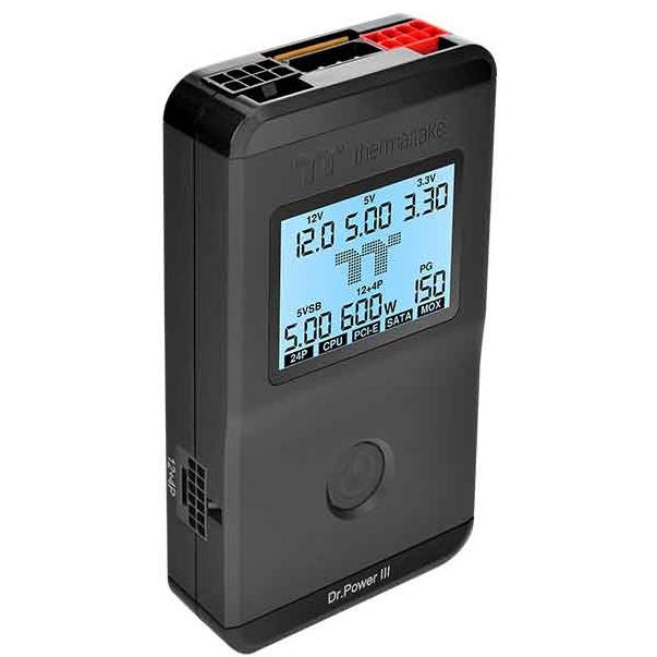 A large main feature product image of Thermaltake Dr. Power III Power Supply Tester