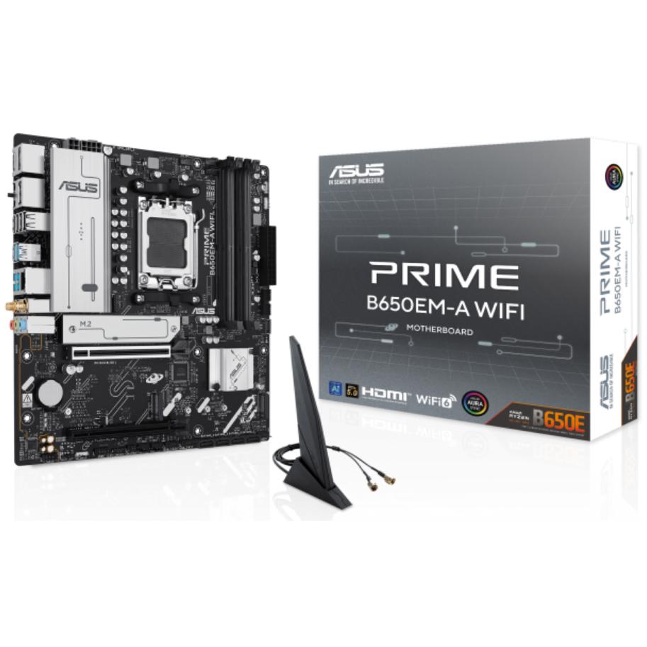 A large main feature product image of ASUS PRIME B650EM-A WiFi AM5 mATX Desktop Motherboard