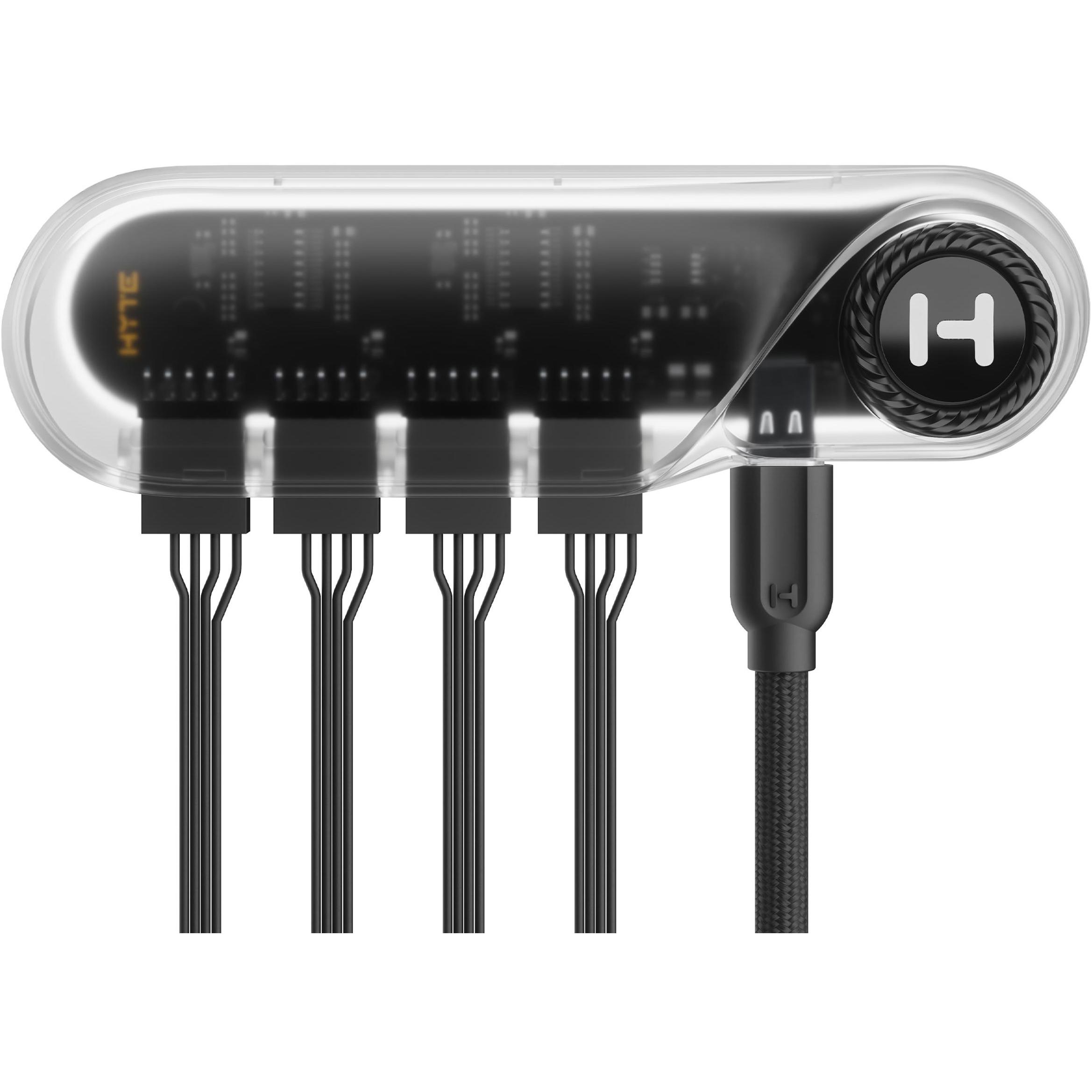 A large main feature product image of HYTE Powered 4-Port Internal USB Hub
