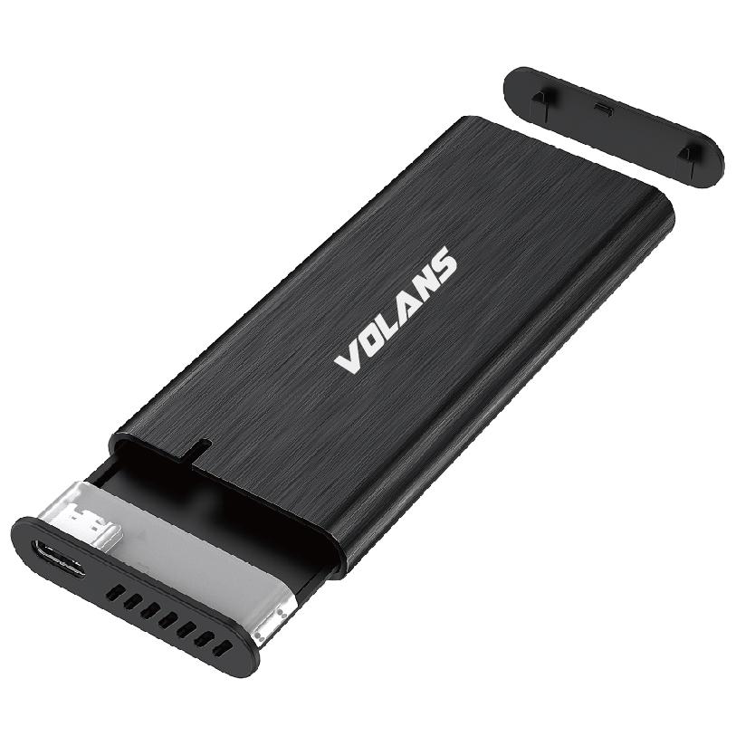 A large main feature product image of Volans Aluminium NVMe PCIe M.2 SSD to USB3.1 Gen 2 Type C Enclosure 10Gbps