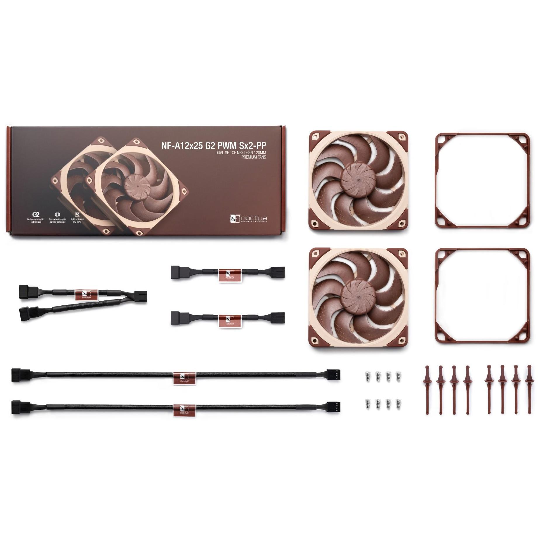 A large main feature product image of Noctua NF-A12X25 G2 PWM SX2-PP - 120mm x 25mm 1800RPM Cooling Fan (2 Pack)