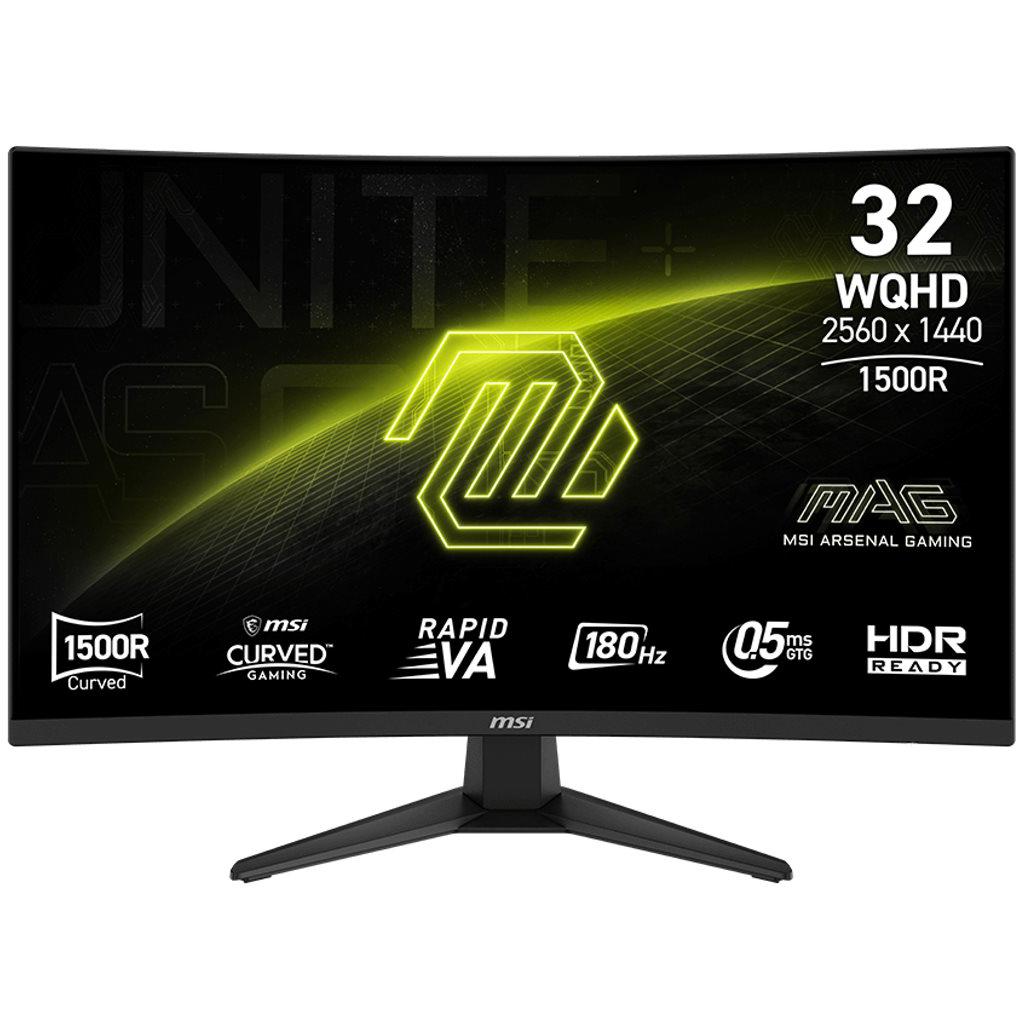 A large main feature product image of MSI MAG 321CQF E18 - 32" Curved 1440p 180Hz 0.5ms Rapid VA Gaming Monitor