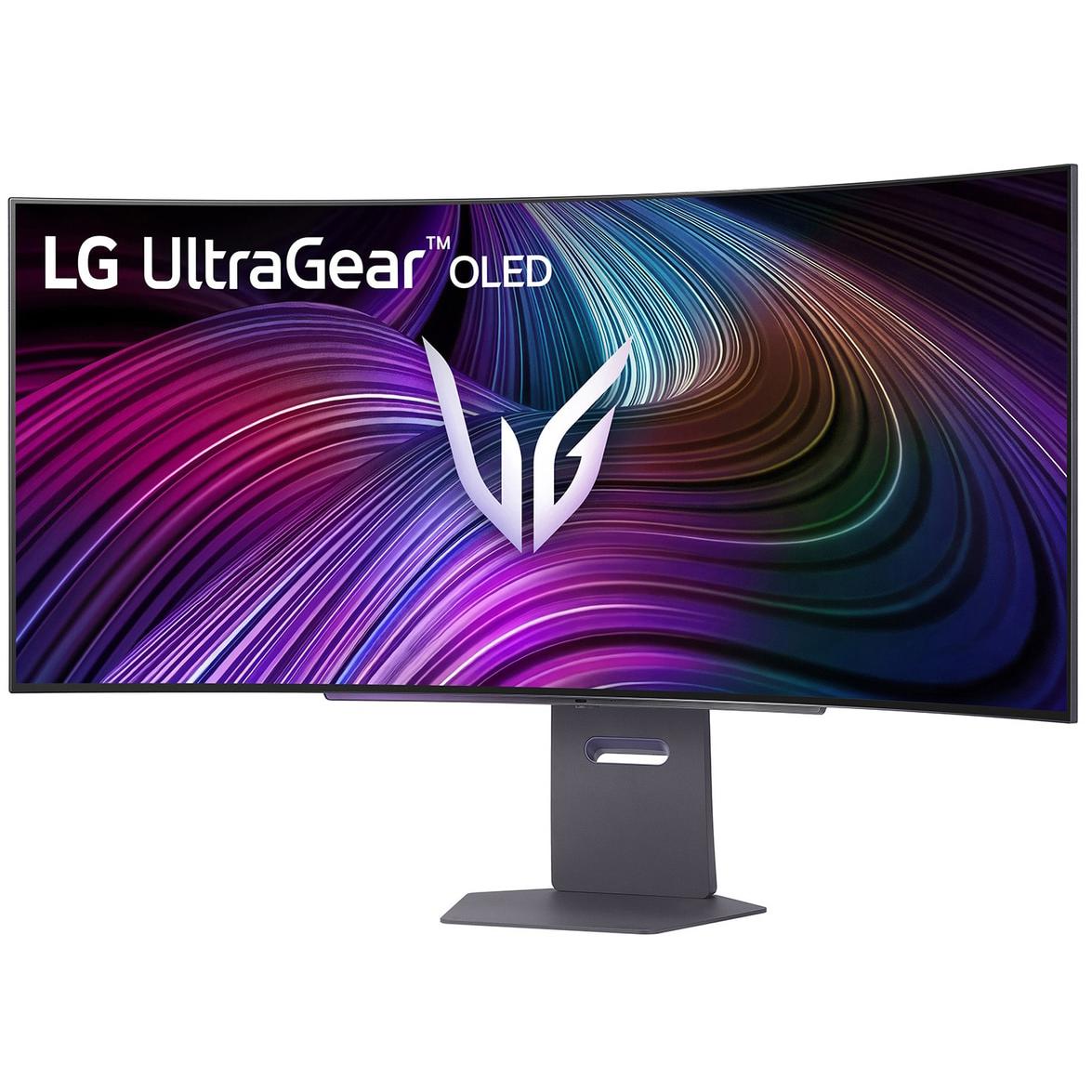 A large main feature product image of LG UltraGear OLED 45GX90SA-B - 45" Curved 1440p Ultrawide 240Hz 0.03ms Gaming Monitor