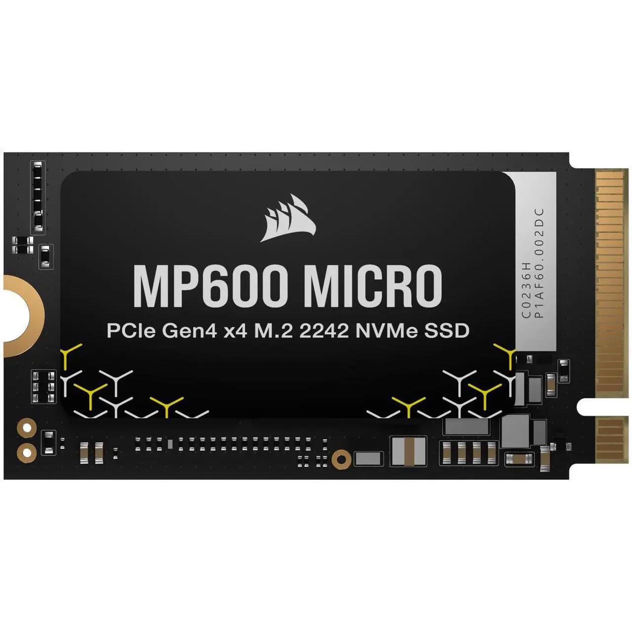 A large main feature product image of Corsair MP600 Micro PCIe Gen4 NVMe M.2 2242 SSD - 1TB