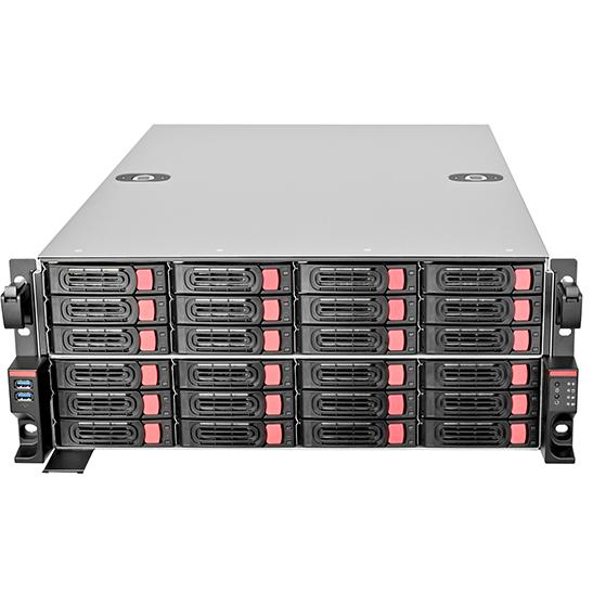 A large main feature product image of SilverStone RM43-324 4U 24-Bay Rackmount Storage Server Chassis w/ Mini-SAS Interface