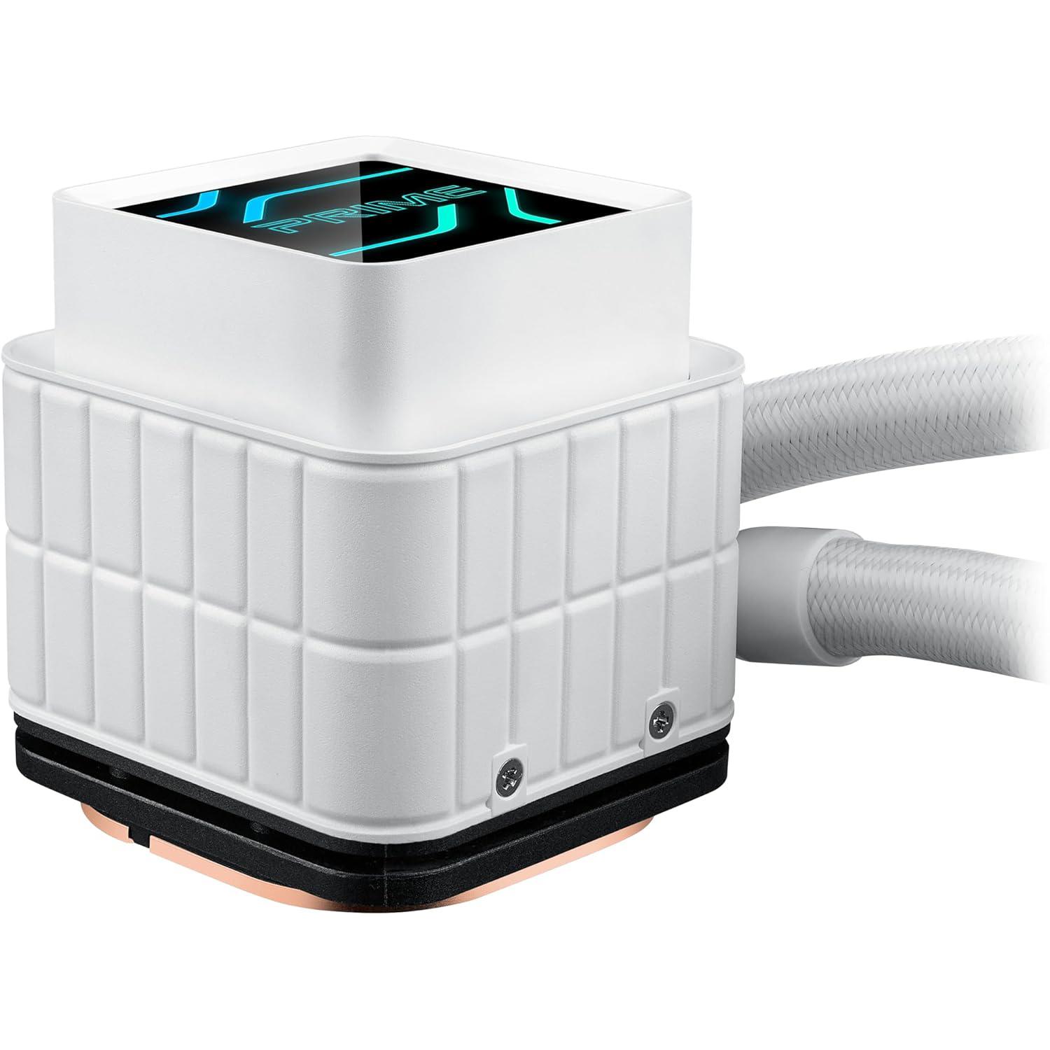 A large main feature product image of ASUS PRIME LC 360 ARGB 360mm AIO Liquid CPU Cooler - White