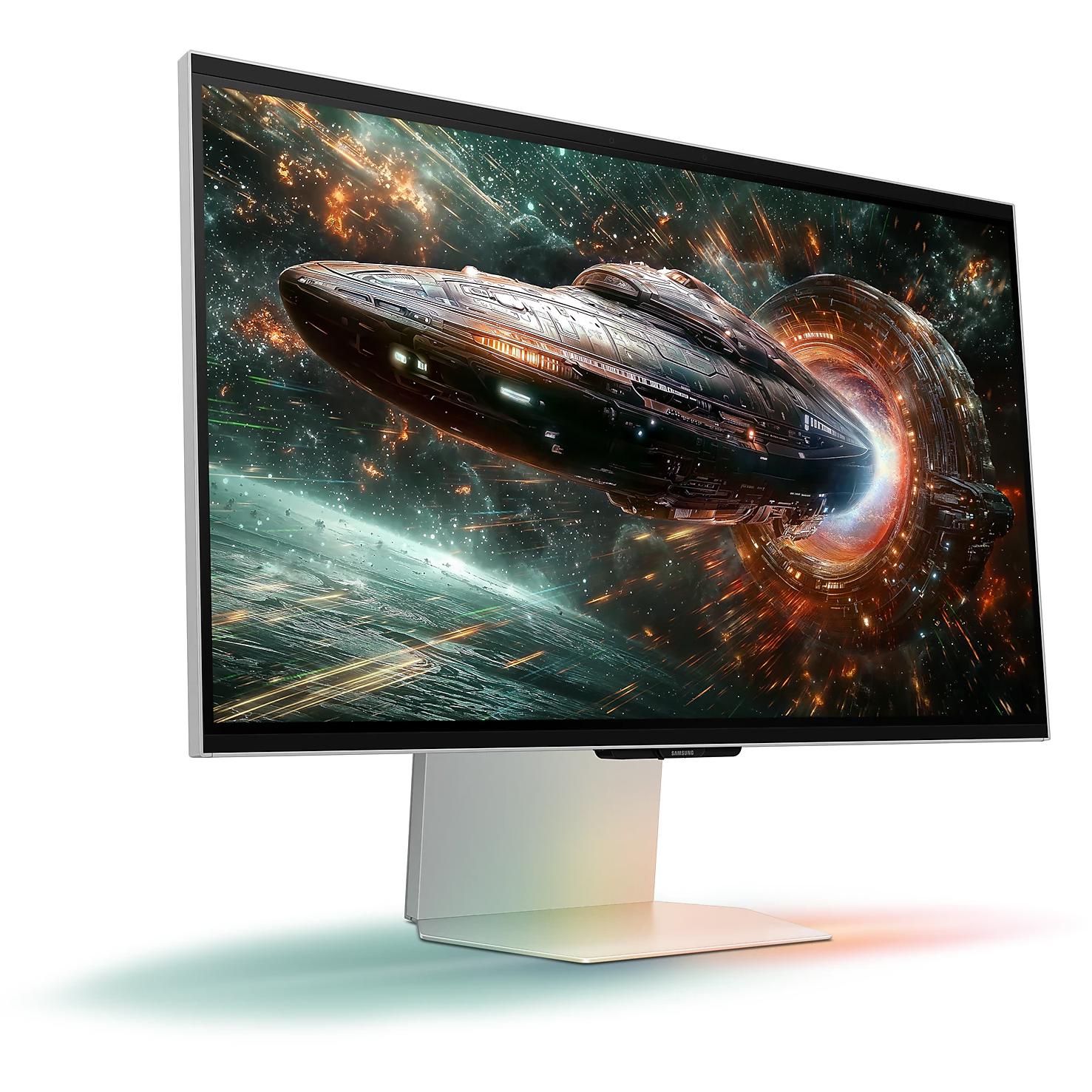 A large main feature product image of Samsung Odyssey 3D G90XF - 27" 4K 2160p 165Hz IPS Gaming Monitor