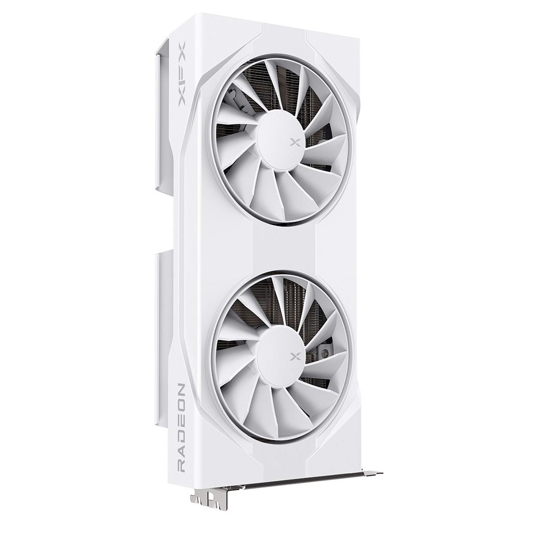 A large main feature product image of XFX Radeon RX 9060 XT Swift OC Dual Fan 16GB GDDR6 - White