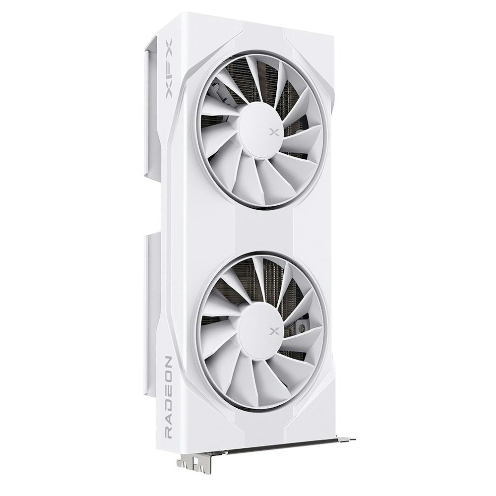 A large main feature product image of XFX Radeon RX 9060 XT Swift OC Dual Fan 16GB GDDR6 - White