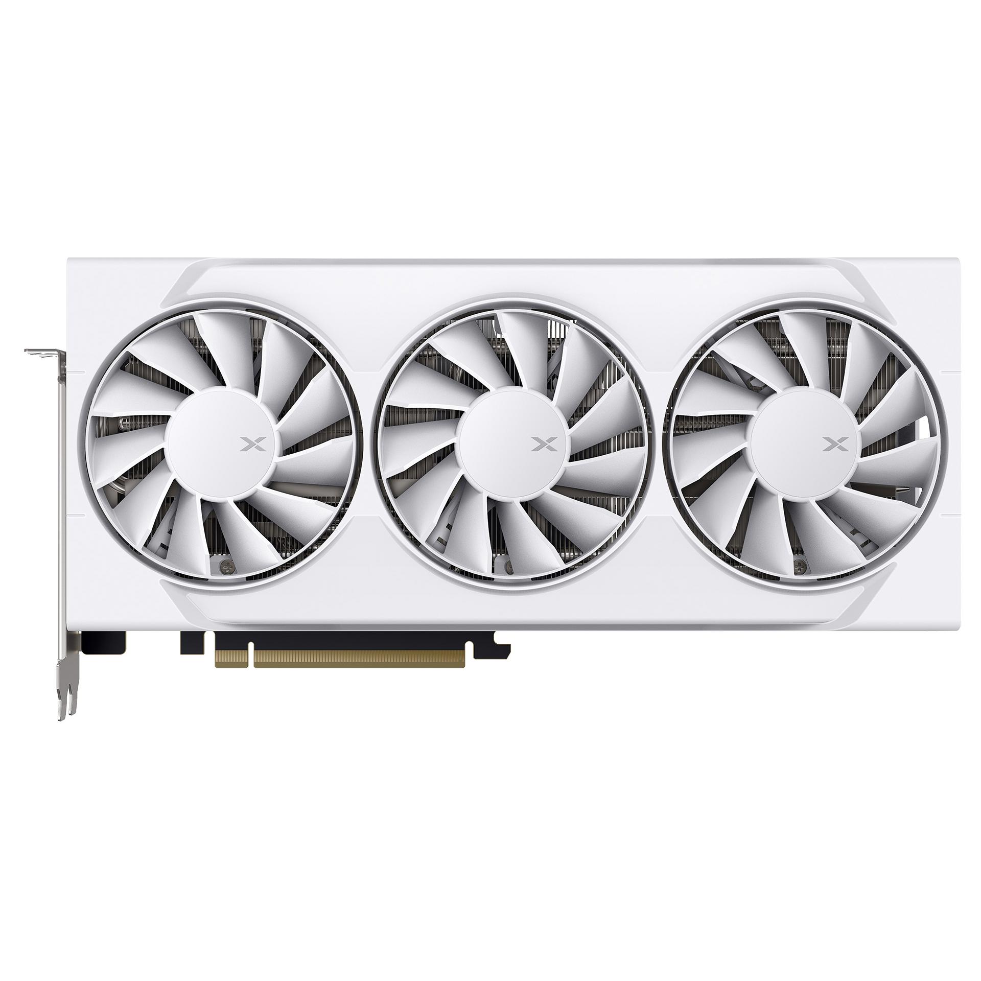 A large main feature product image of XFX Radeon RX 9060 XT Swift OC Triple Fan 16GB GDDR6 - White