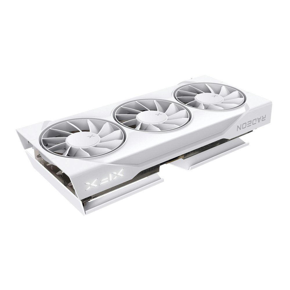 A large main feature product image of XFX Radeon RX 9060 XT Swift OC Triple Fan 16GB GDDR6 - White