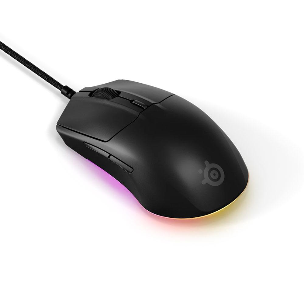A large main feature product image of SteelSeries Rival 3 Gen 2 Wired Gaming Mouse - Black