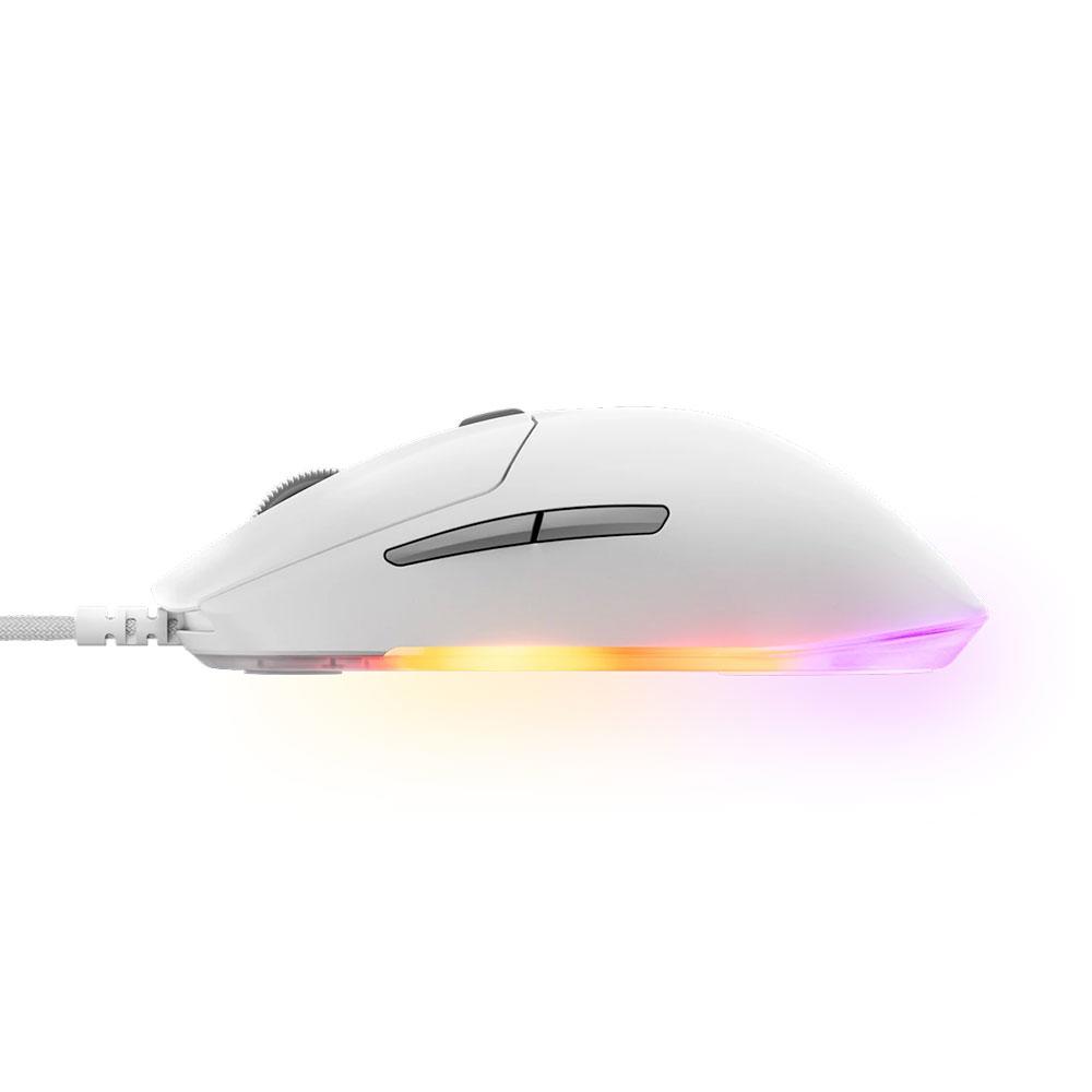 A large main feature product image of SteelSeries Rival 3 Gen 2 Wired Gaming Mouse - White