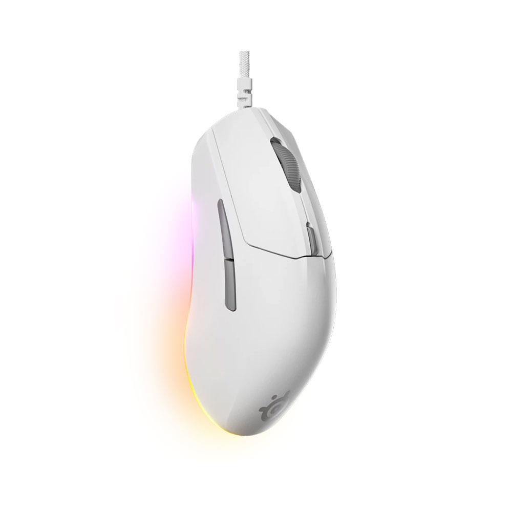 A large main feature product image of SteelSeries Rival 3 Gen 2 Wired Gaming Mouse - White