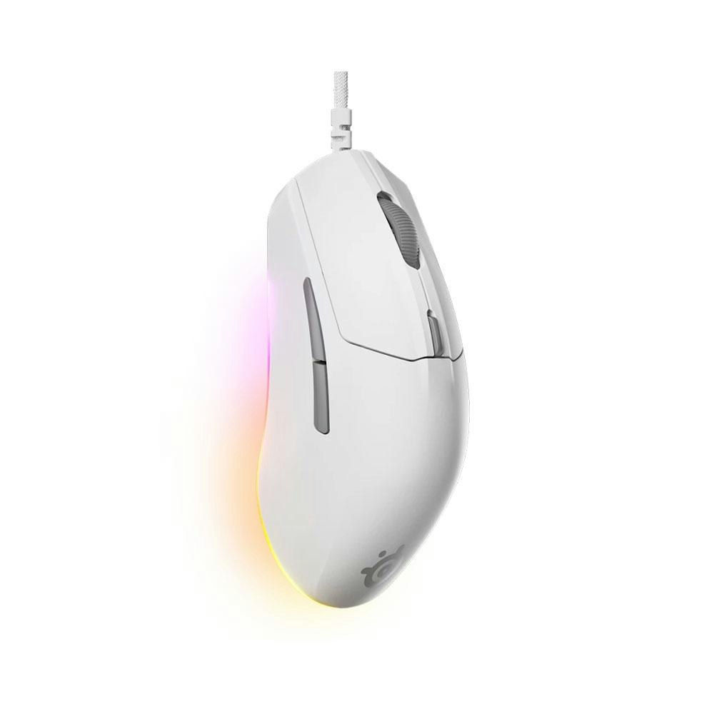 A large main feature product image of SteelSeries Rival 3 Gen 2 Wired Gaming Mouse - White