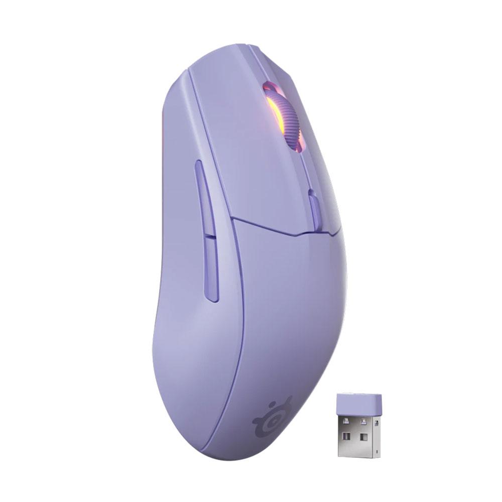 A large main feature product image of SteelSeries Rival 3 Gen 2 Wireless Gaming Mouse - Lavender