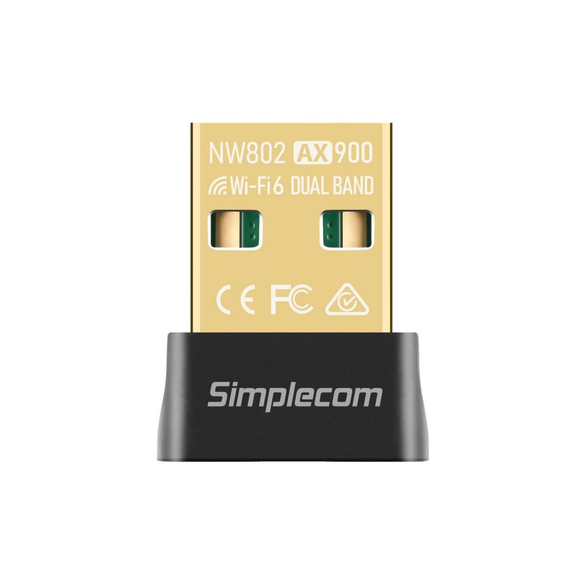 A large main feature product image of Simplecom NW802 AX900 Dual Band Wi-Fi 6 USB Wireless Nano Adapter