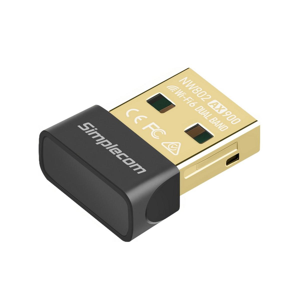A large main feature product image of Simplecom NW802 AX900 Dual Band Wi-Fi 6 USB Wireless Nano Adapter