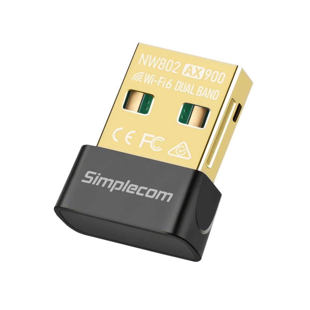 A large main feature product image of Simplecom NW802 AX900 Dual Band Wi-Fi 6 USB Wireless Nano Adapter