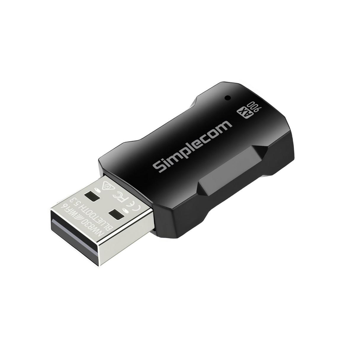 A large main feature product image of Simplecom NW830 Wi-Fi 6 & Bluetooth 5.3 USB Wireless Adapter