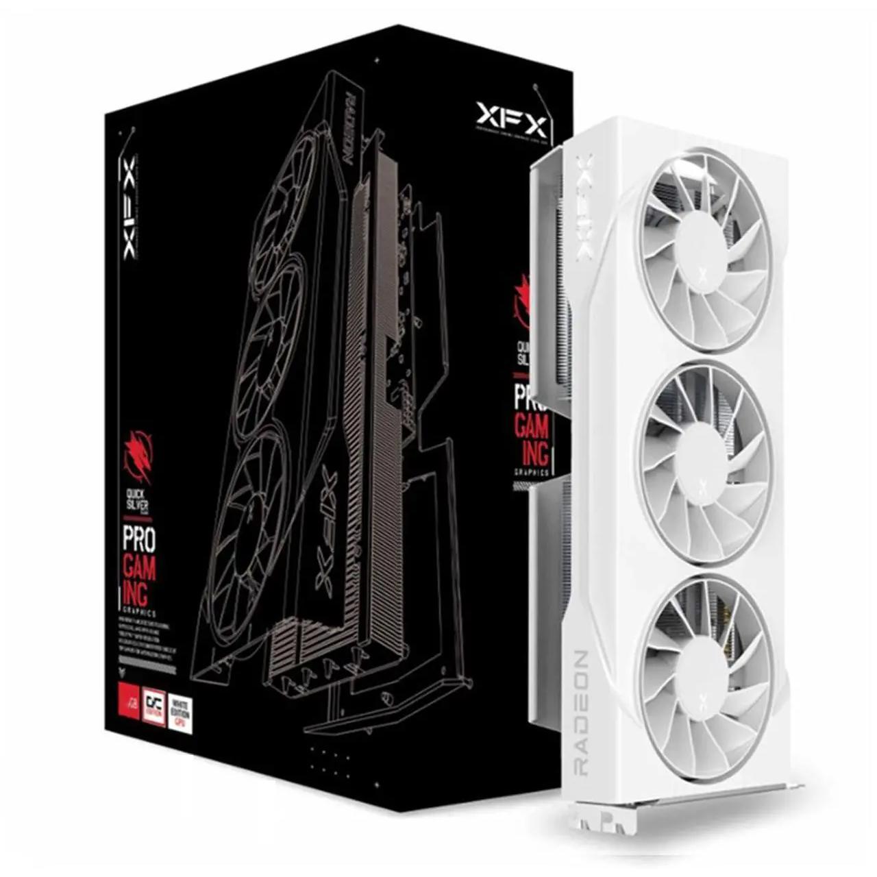 A large main feature product image of XFX Radeon RX 9060 XT Swift OC Triple Fan 16GB GDDR6 - White