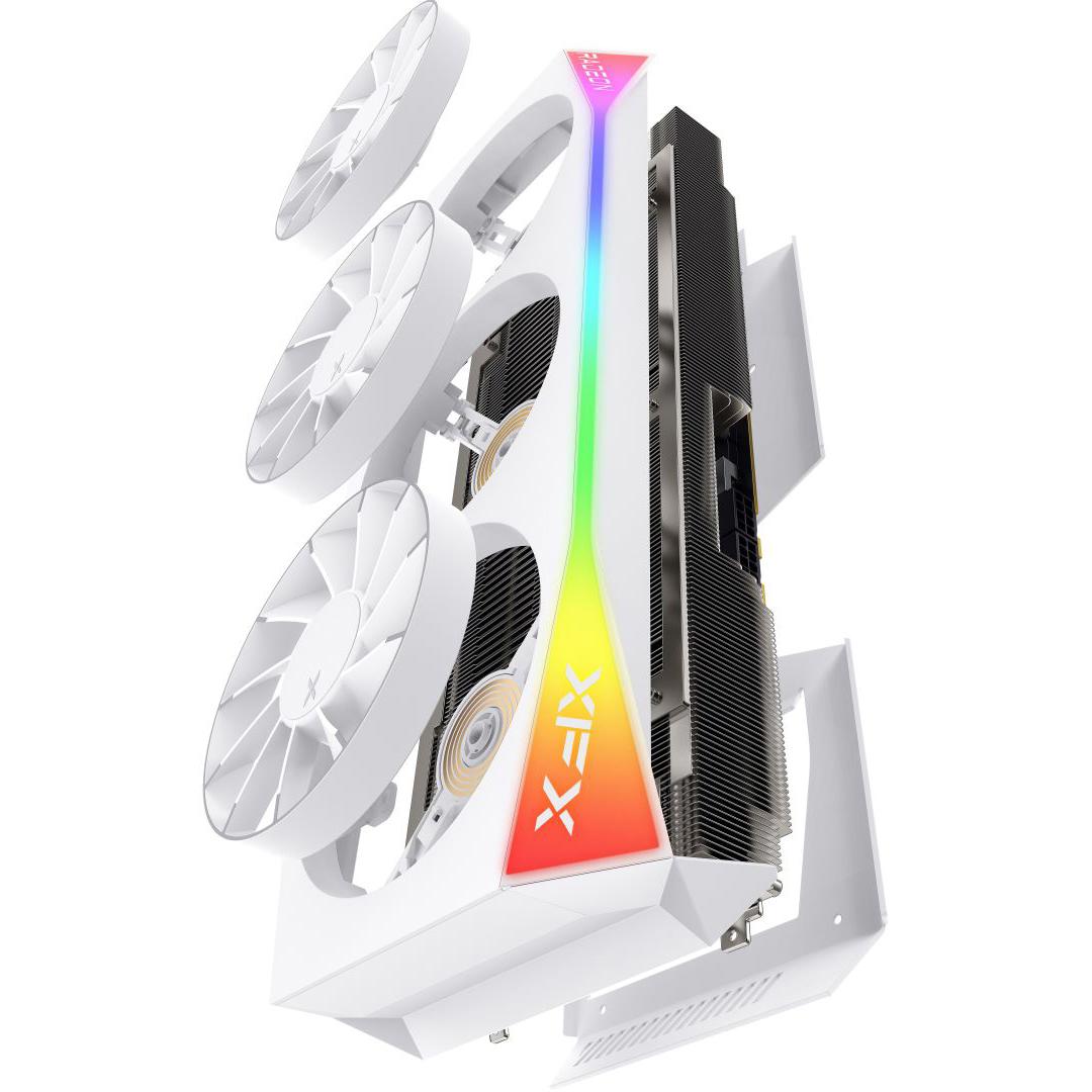 A large main feature product image of XFX Radeon RX 9070 XT Mercury OC 16GB GDDR6 - Magnetic Air Edition (White)