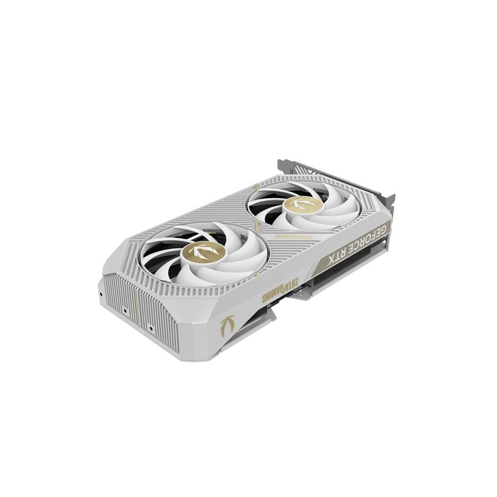 A large main feature product image of ZOTAC Gaming GeForce RTX 5060 Ti Twin Edge OC 16GB GDDR7 - White