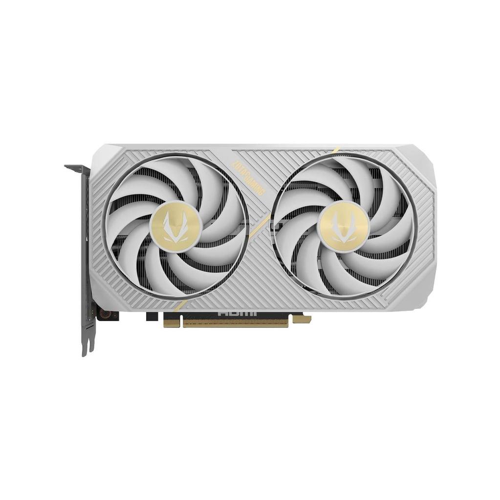 A large main feature product image of ZOTAC Gaming GeForce RTX 5060 Ti Twin Edge OC 16GB GDDR7 - White