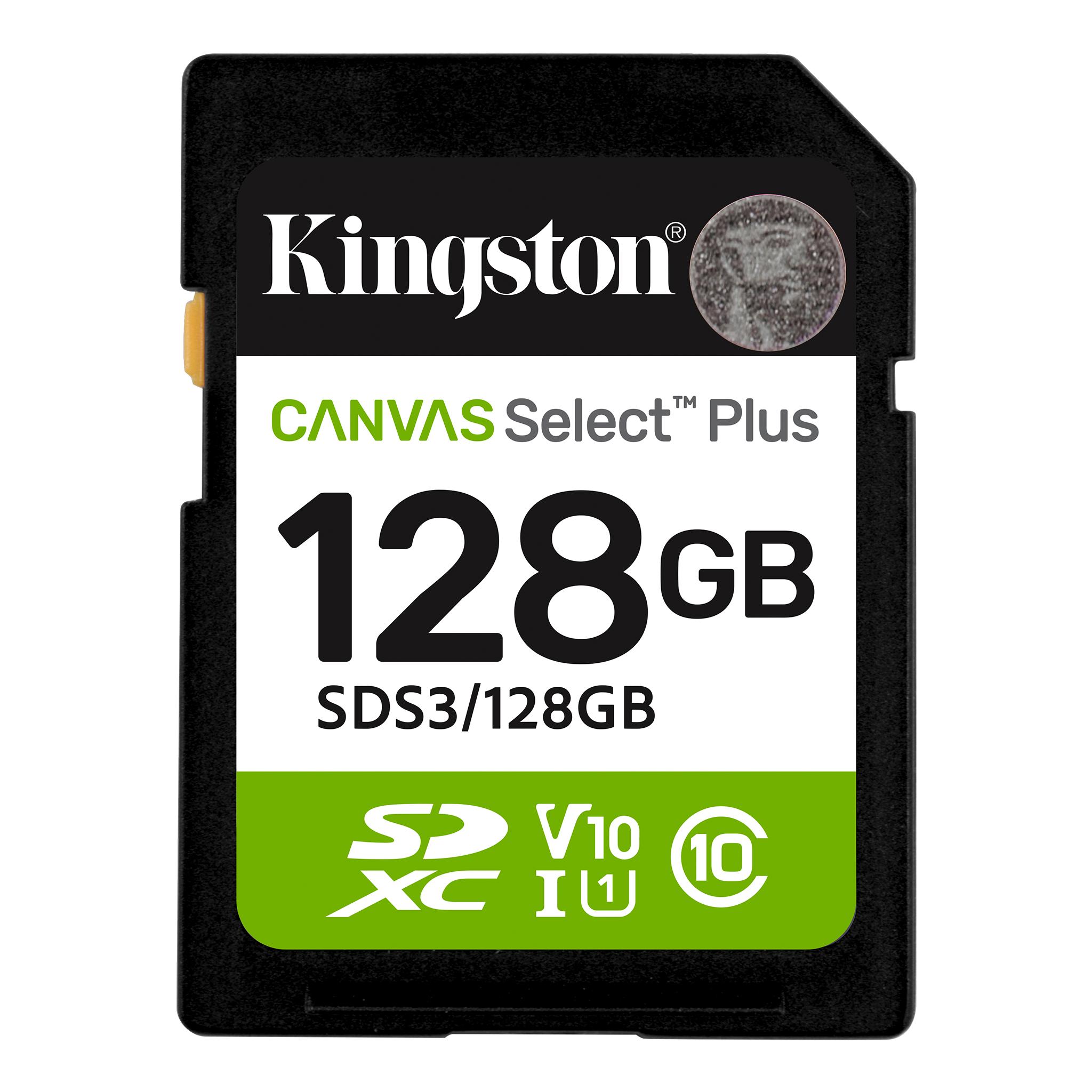 A large main feature product image of Kingston Canvas Select Plus 128GB SDXC U1 V10 UHS-I SD Card