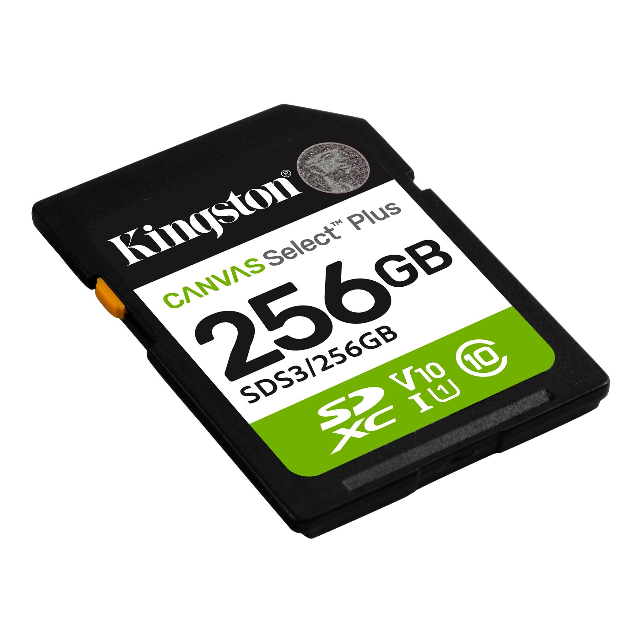 A large main feature product image of Kingston Canvas Select Plus 256GB SDXC U1 V10 UHS-I SD Card