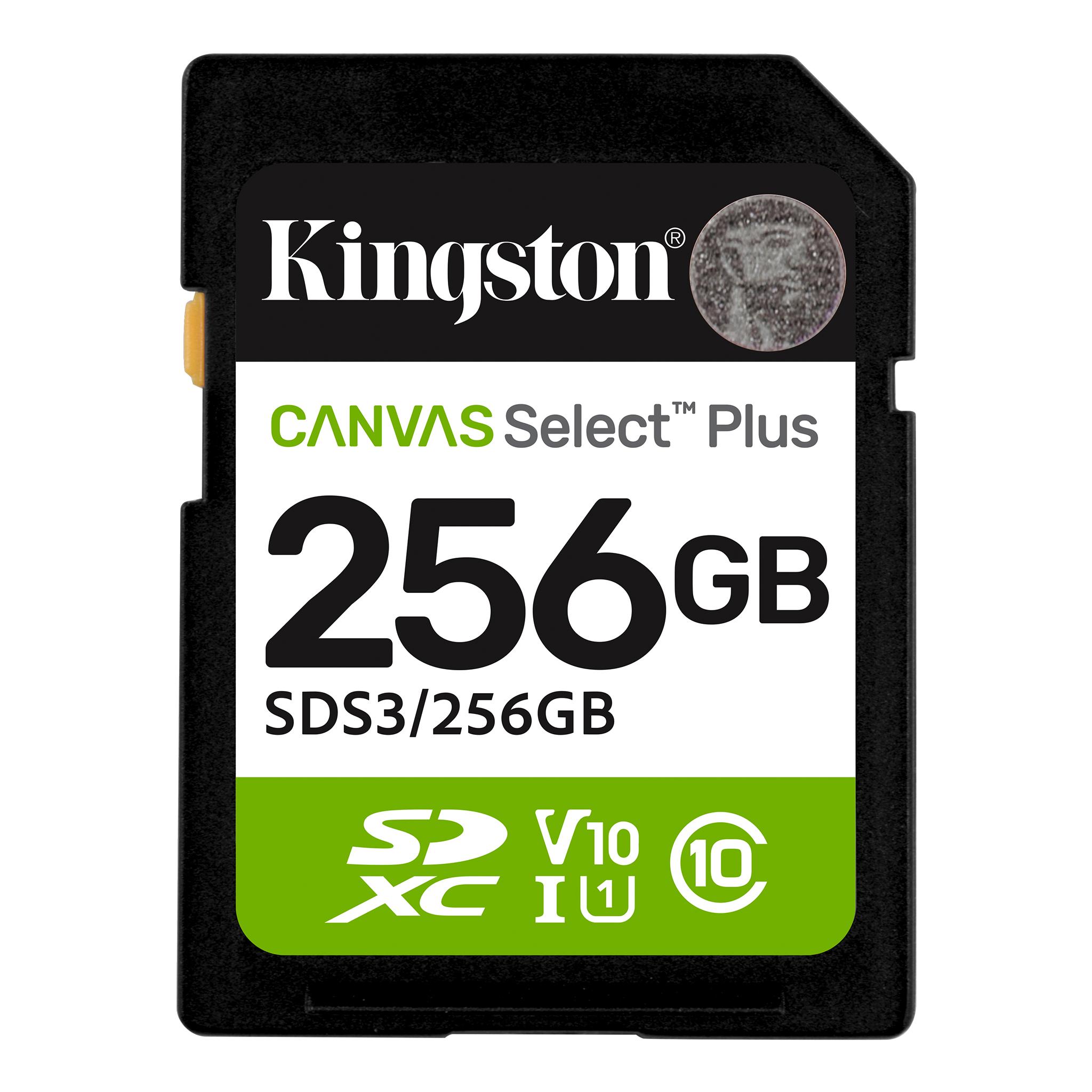 A large main feature product image of Kingston Canvas Select Plus 256GB SDXC U1 V10 UHS-I SD Card