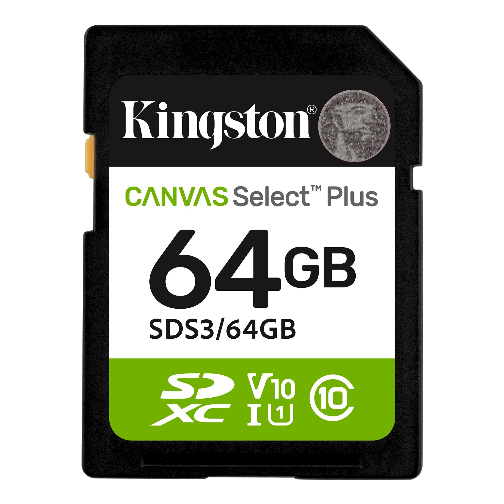 A large main feature product image of Kingston Canvas Select Plus 64GB SDXC U1 V10 UHS-I SD Card