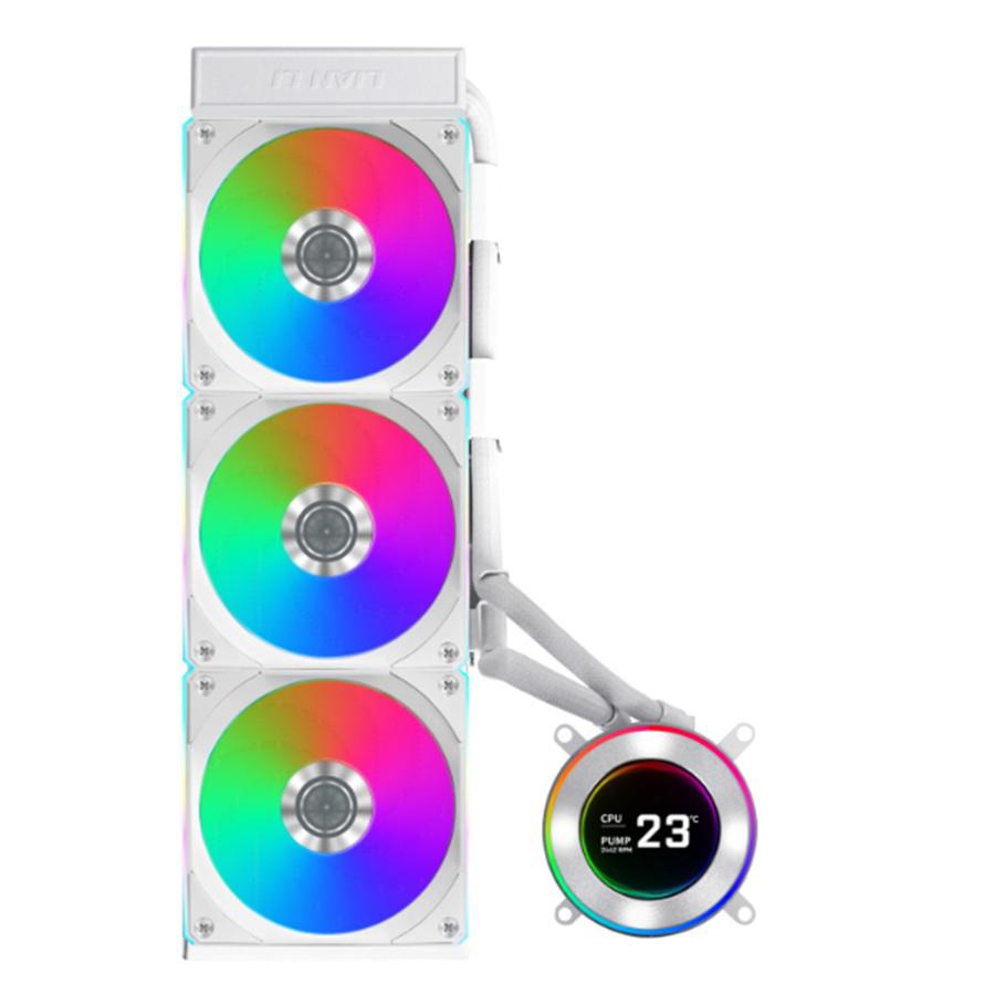 A large main feature product image of Lian Li Hydroshift II LCD-C 360CL - 360mm RGB AIO Liquid CPU Cooler (White)