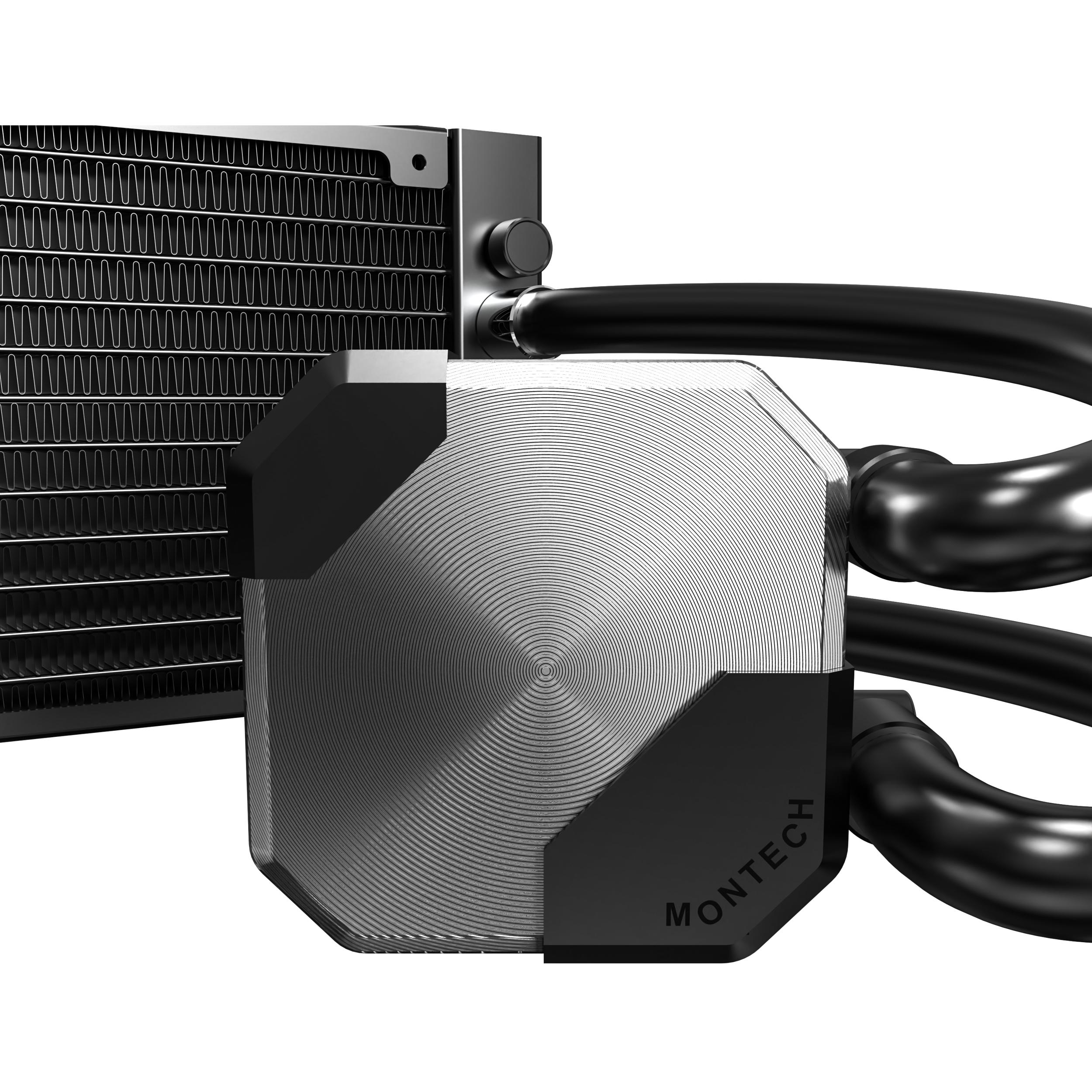 A large main feature product image of Montech HyperFlow Silent 360mm AIO Liquid CPU Cooler (Black)