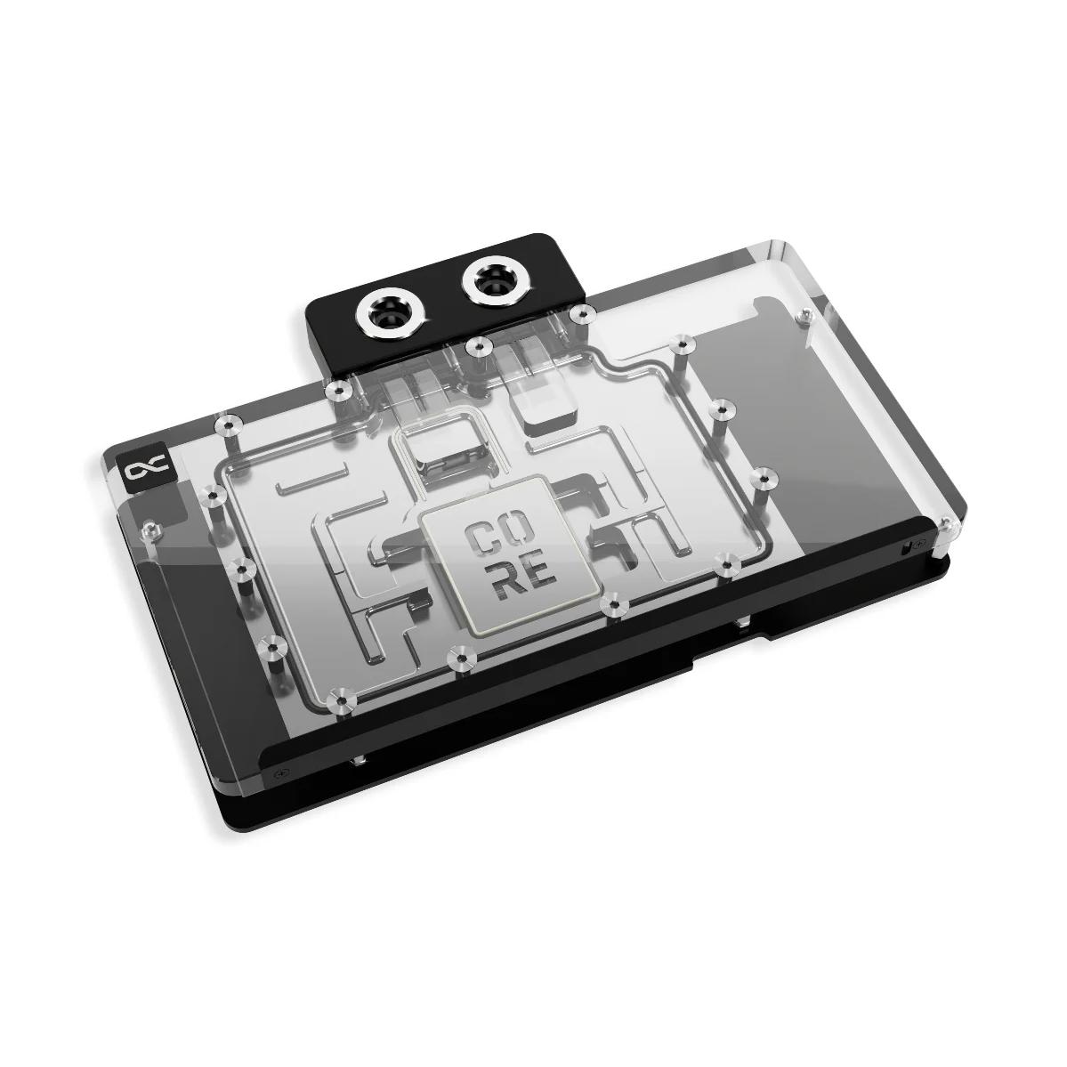 A large main feature product image of Alphacool Core RX 9070 XT TUF/PRIME GPU Water Block