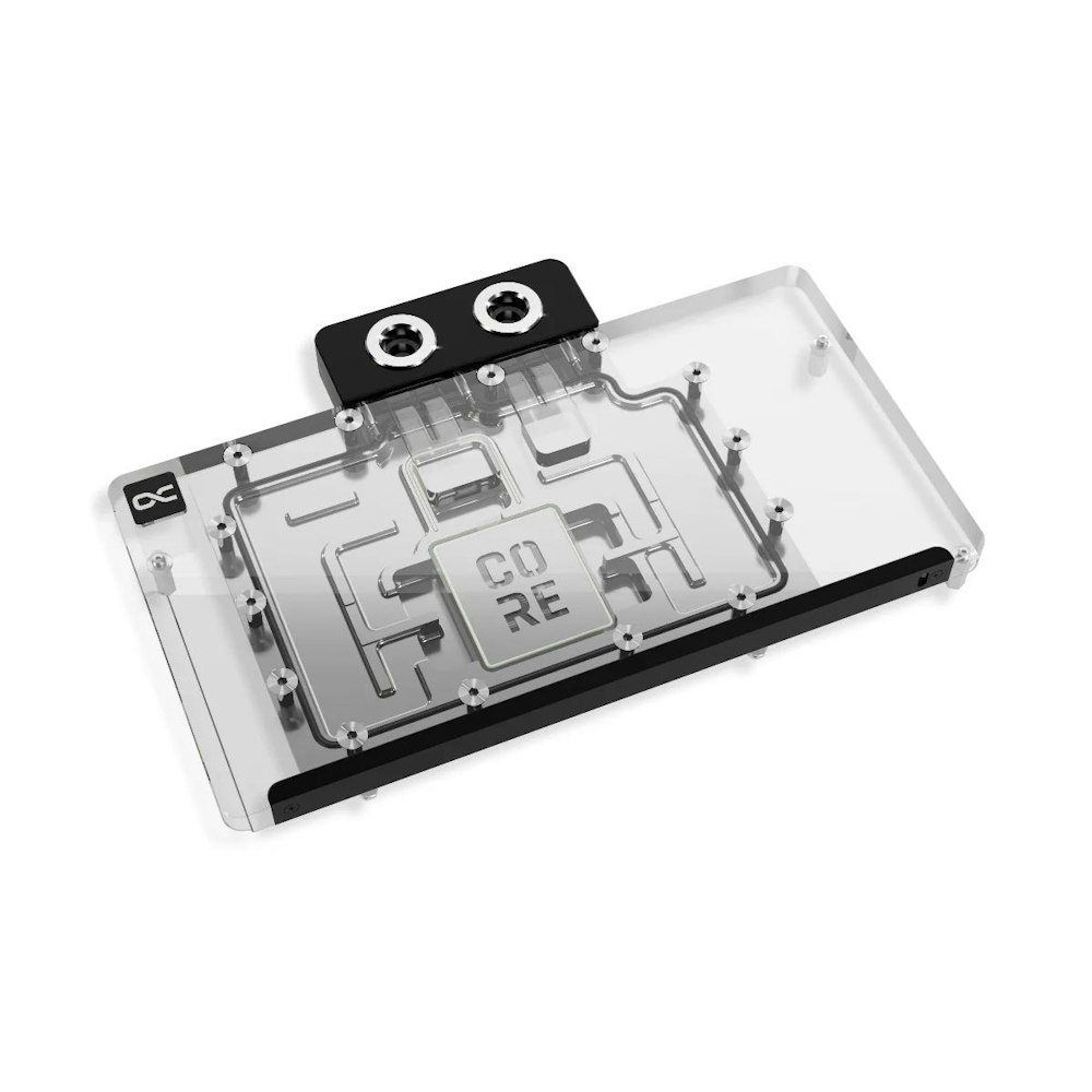 A large main feature product image of Alphacool Core RX 9070 XT TUF/PRIME GPU Water Block