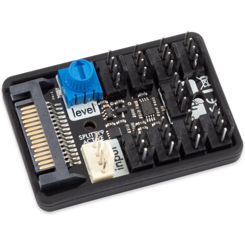 A large main feature product image of Aqua Computer Splitty9 Active - Powered 9-Port PWM Fan Splitter