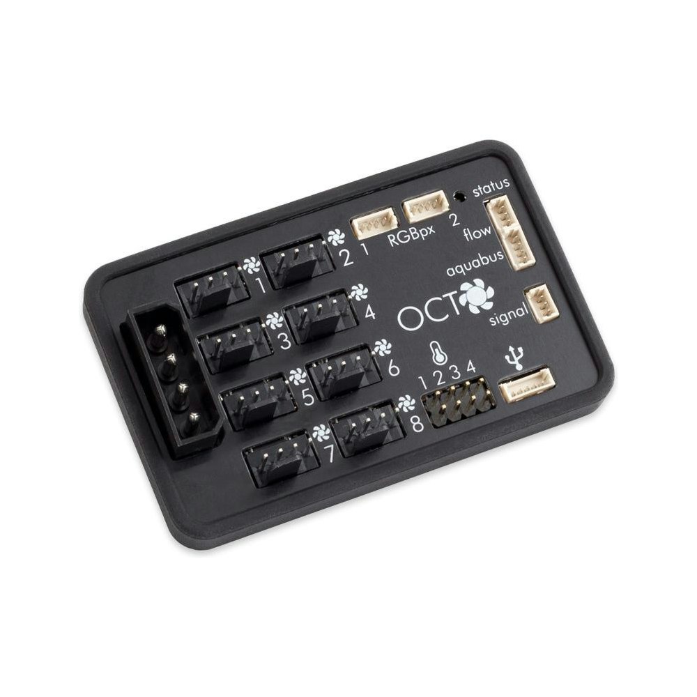 A large main feature product image of Aqua Computer OCTO 8-Port PWM Fan Controller
