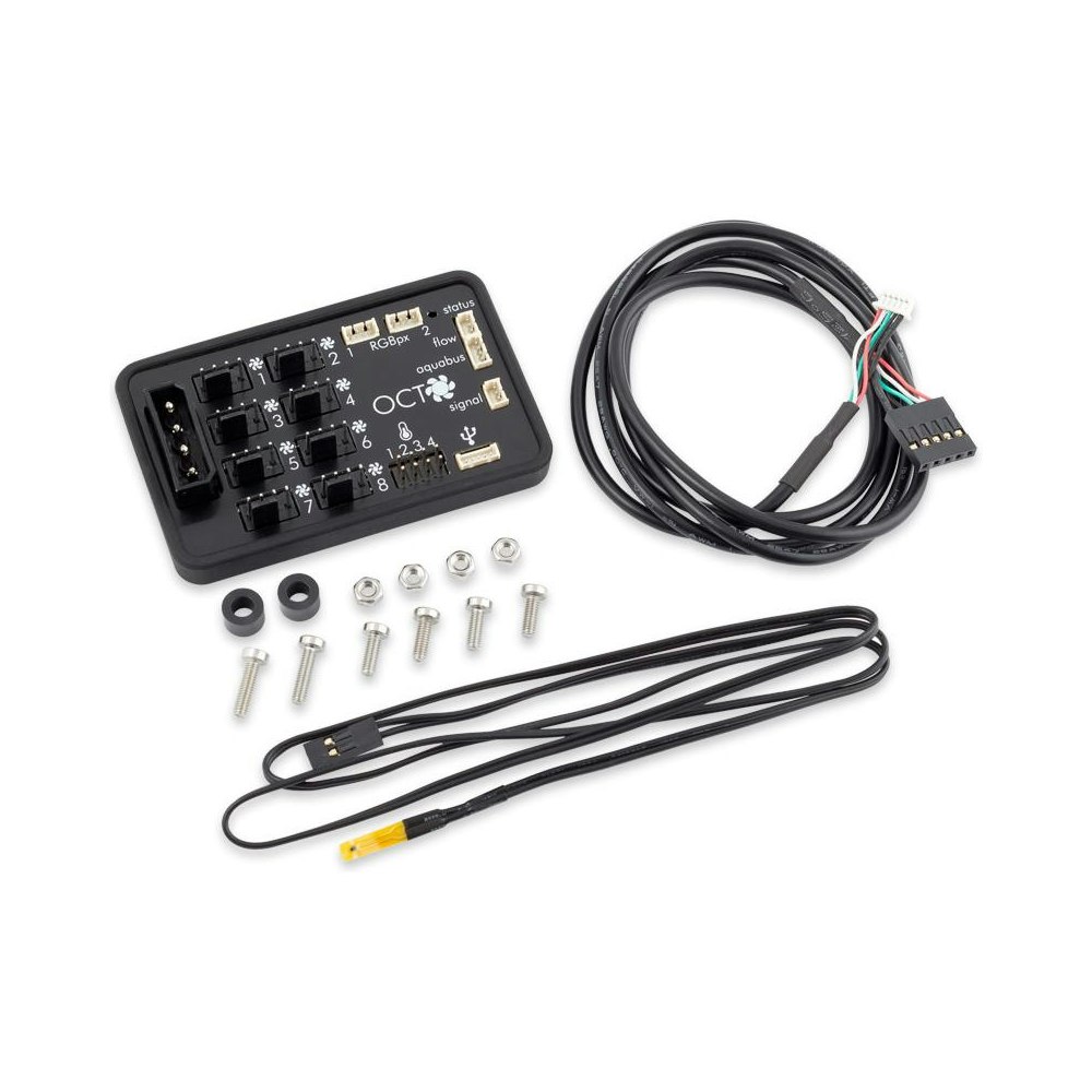 A large main feature product image of Aqua Computer OCTO 8-Port PWM Fan Controller