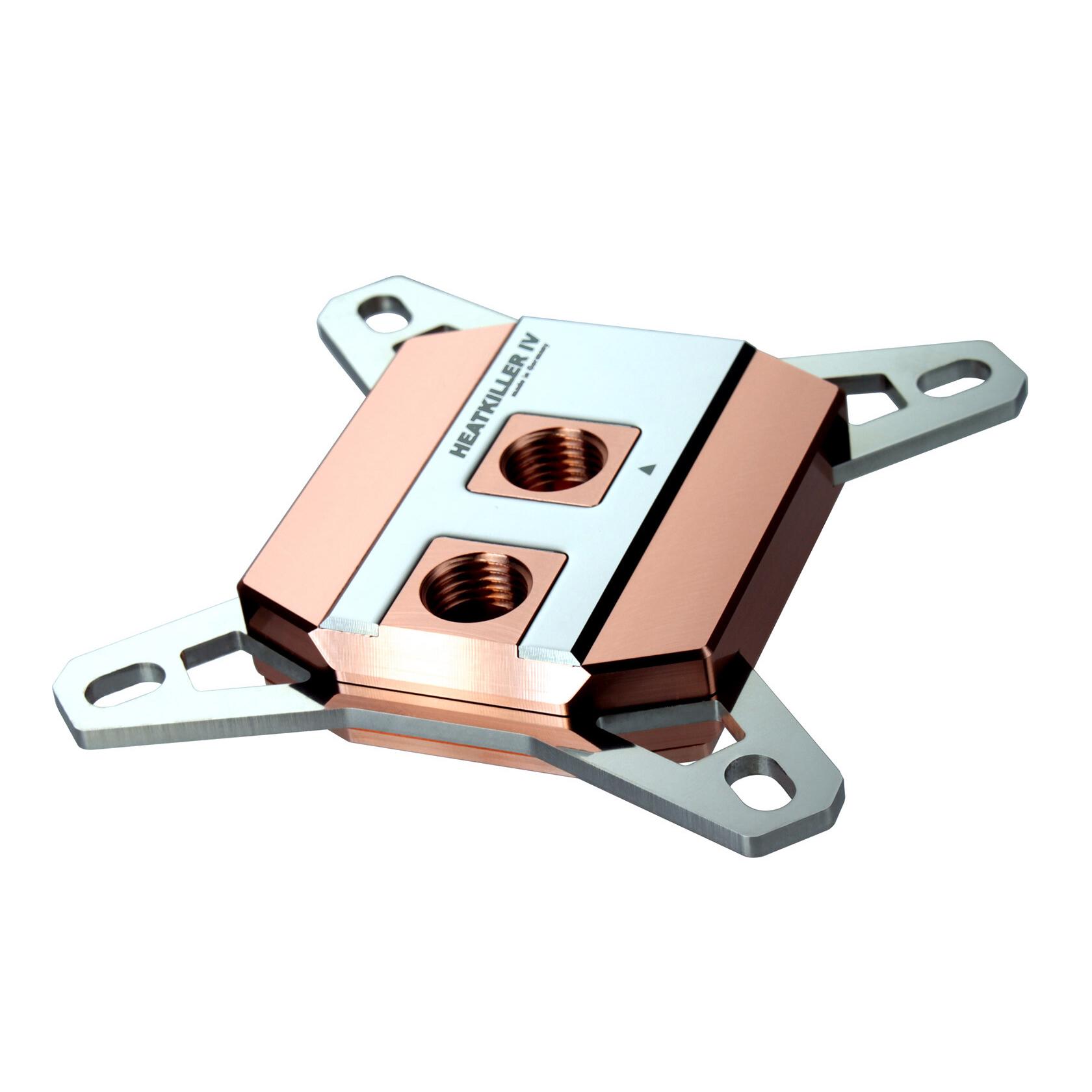 A large main feature product image of Watercool HEATKILLER IV PRO CPU Water Block for Intel (Pure Copper)