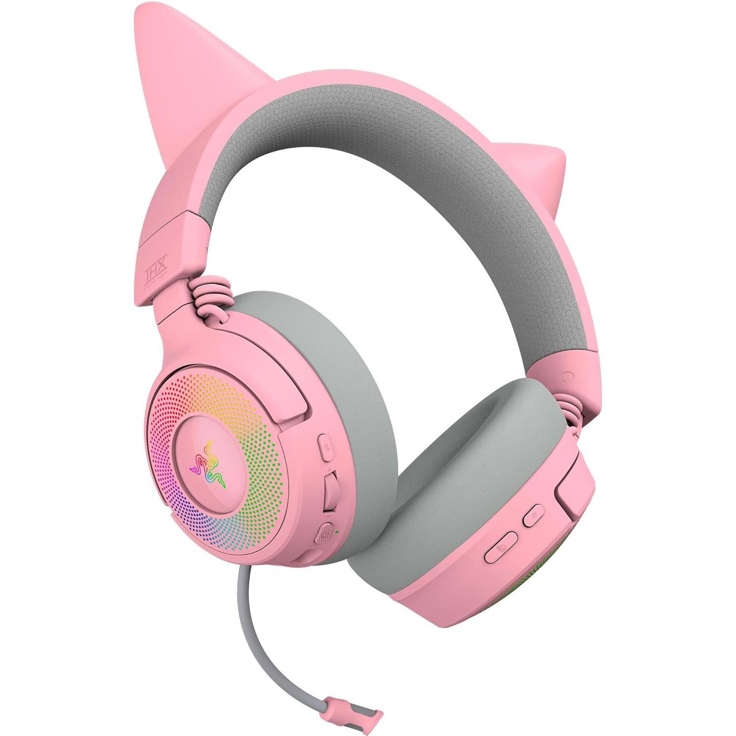 A large main feature product image of Razer Kraken Kitty V3 Pro - Wireless RGB Gaming Headset (Quartz Pink)