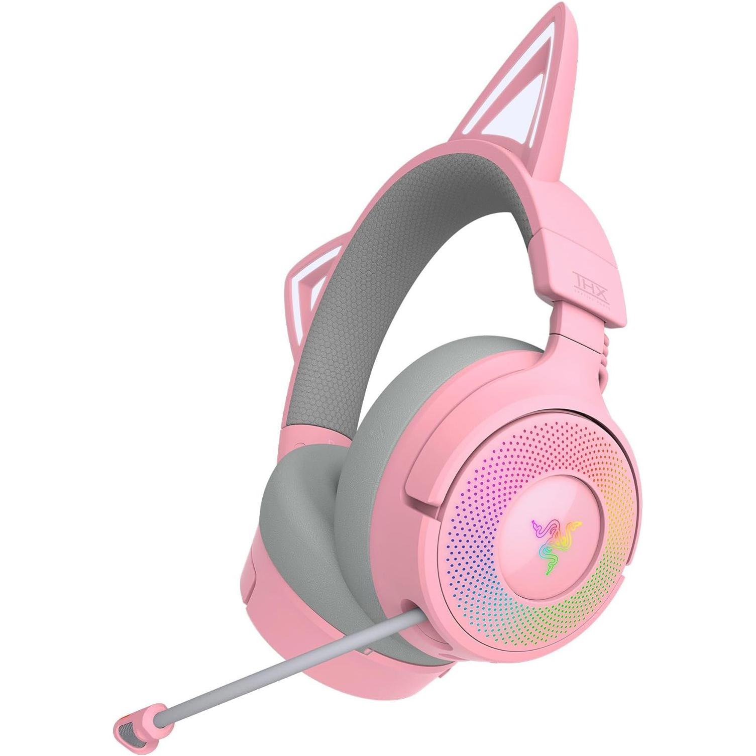 A large main feature product image of Razer Kraken Kitty V3 Pro - Wireless RGB Gaming Headset (Quartz Pink)