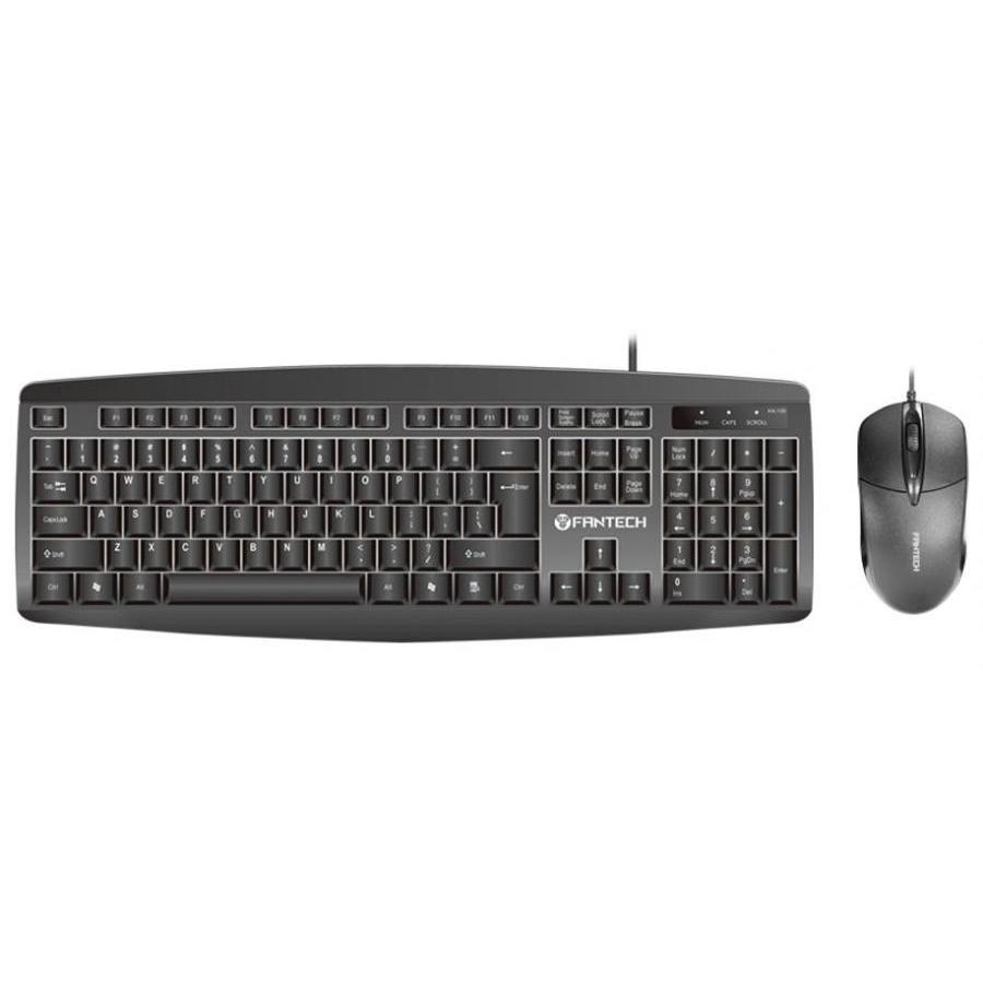A large main feature product image of Fantech KM-100 Office PC Wired Keyboard + Mouse Combo Set