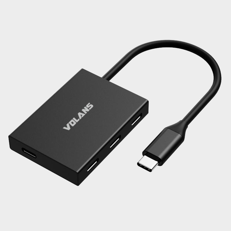 A large main feature product image of Volans Aluminium USB-C (10Gbps) to 4-Port USB-C Hub