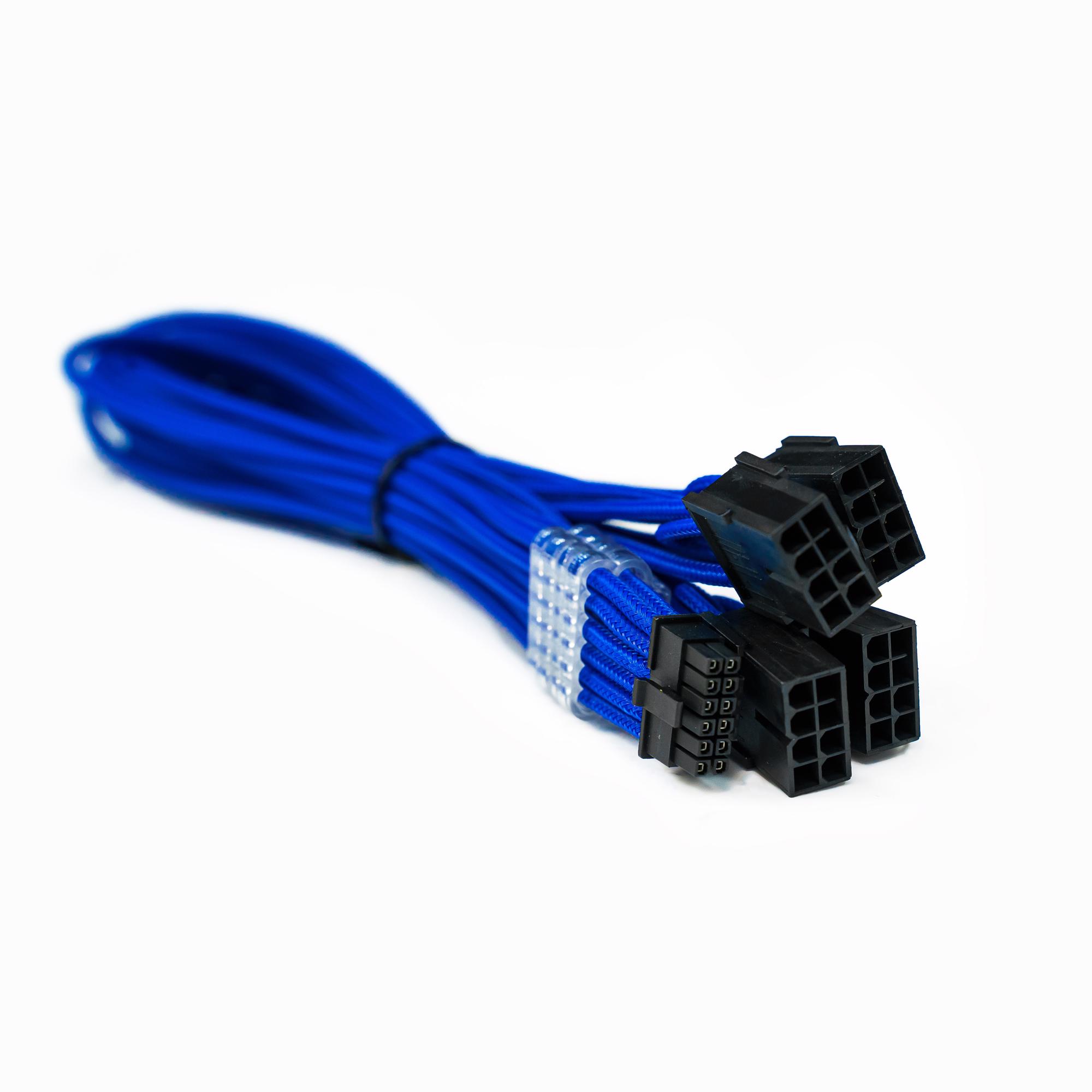 A large main feature product image of EX-DEMO GamerChief 12VHPWR 600W 4x8-Pin 45cm Sleeved Extension Cable (Blue)