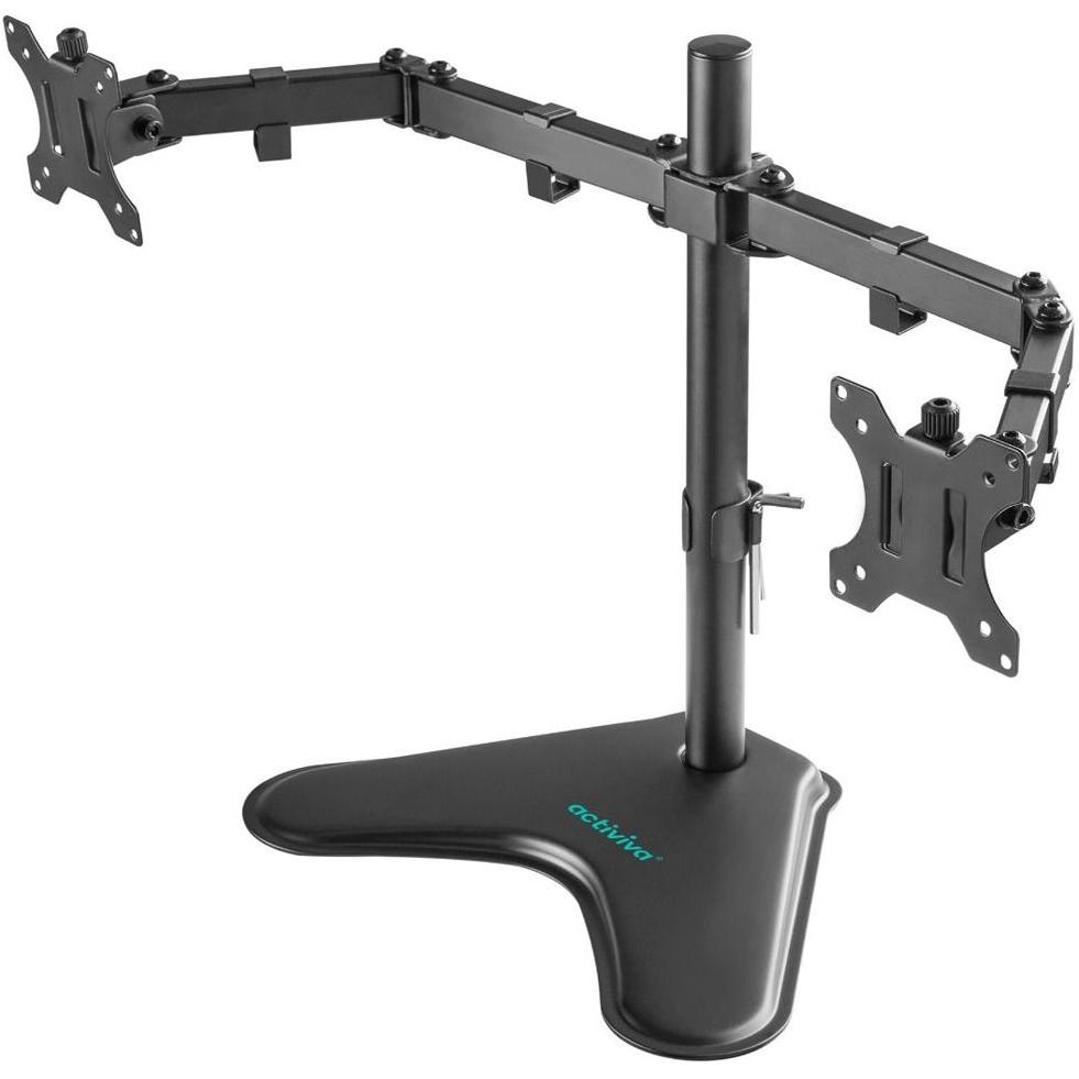A large main feature product image of mbeat Activia Dual-Screen Articulating Monitor Arm with Free-Standing Desktop Base